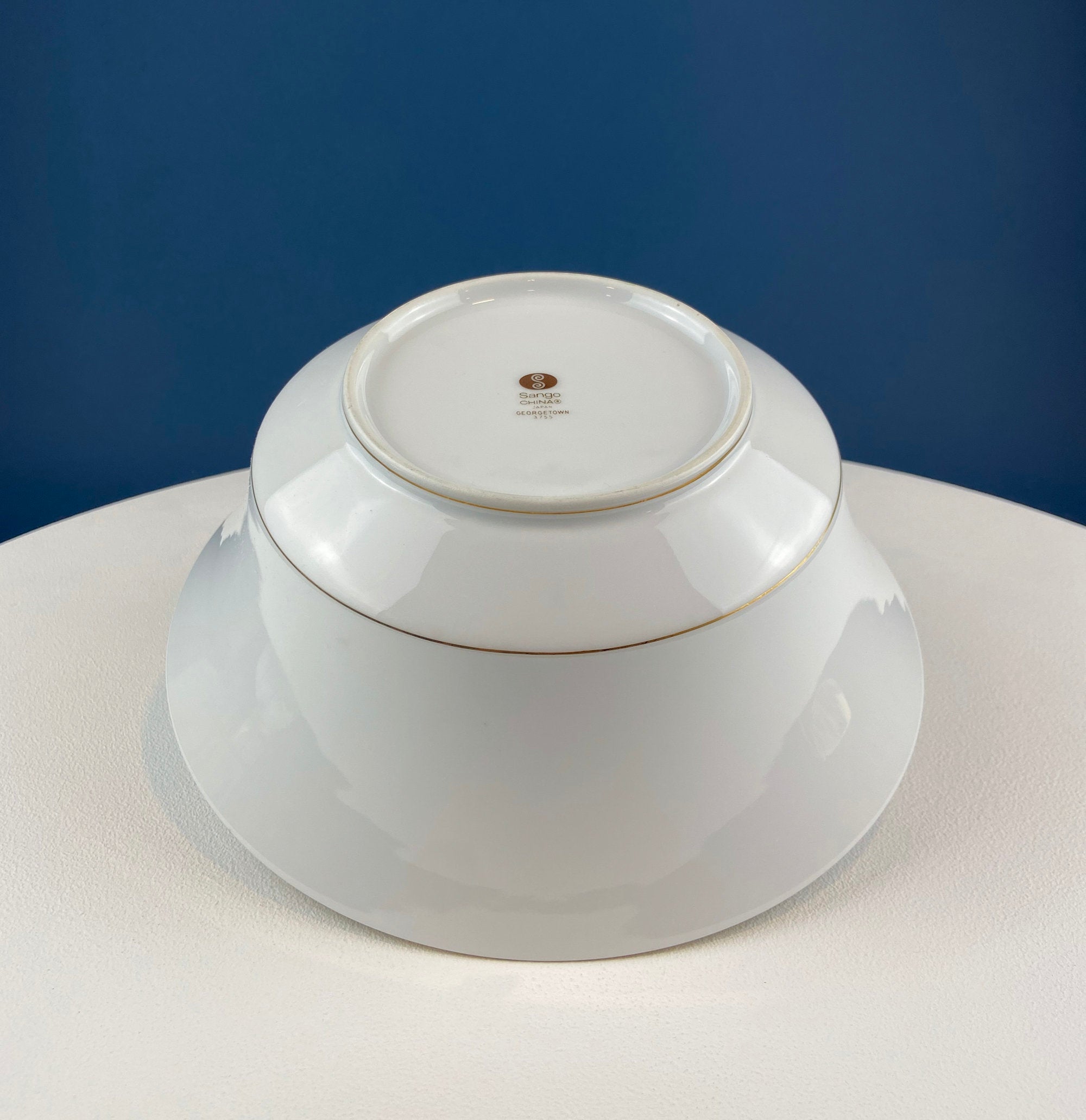 White and Gold Sango Porcelain, Georgetown Bowl. Wedding Band Pattern Porcelain Serving Dish. Wedding Gift.