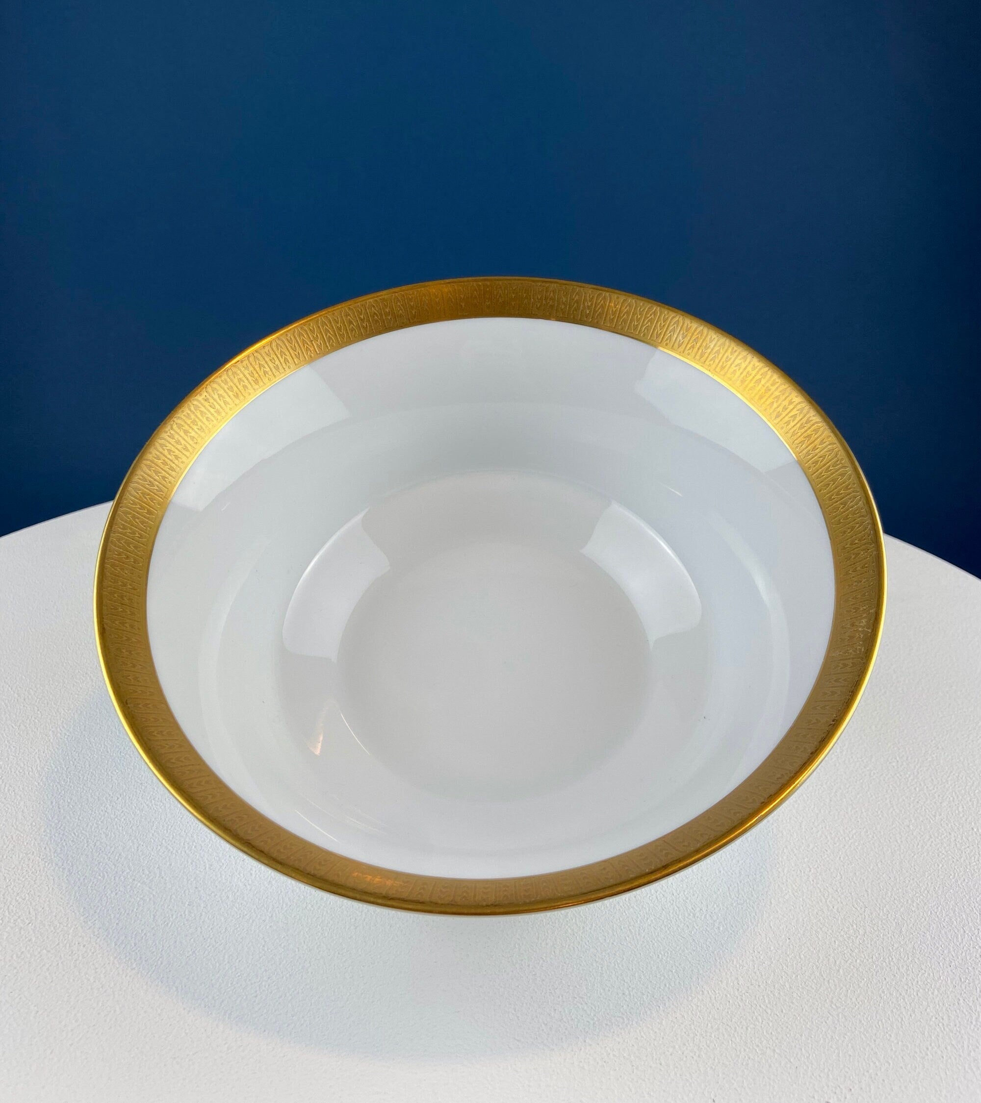 White and Gold Sango Porcelain, Georgetown Bowl. Wedding Band Pattern Porcelain Serving Dish. Wedding Gift.