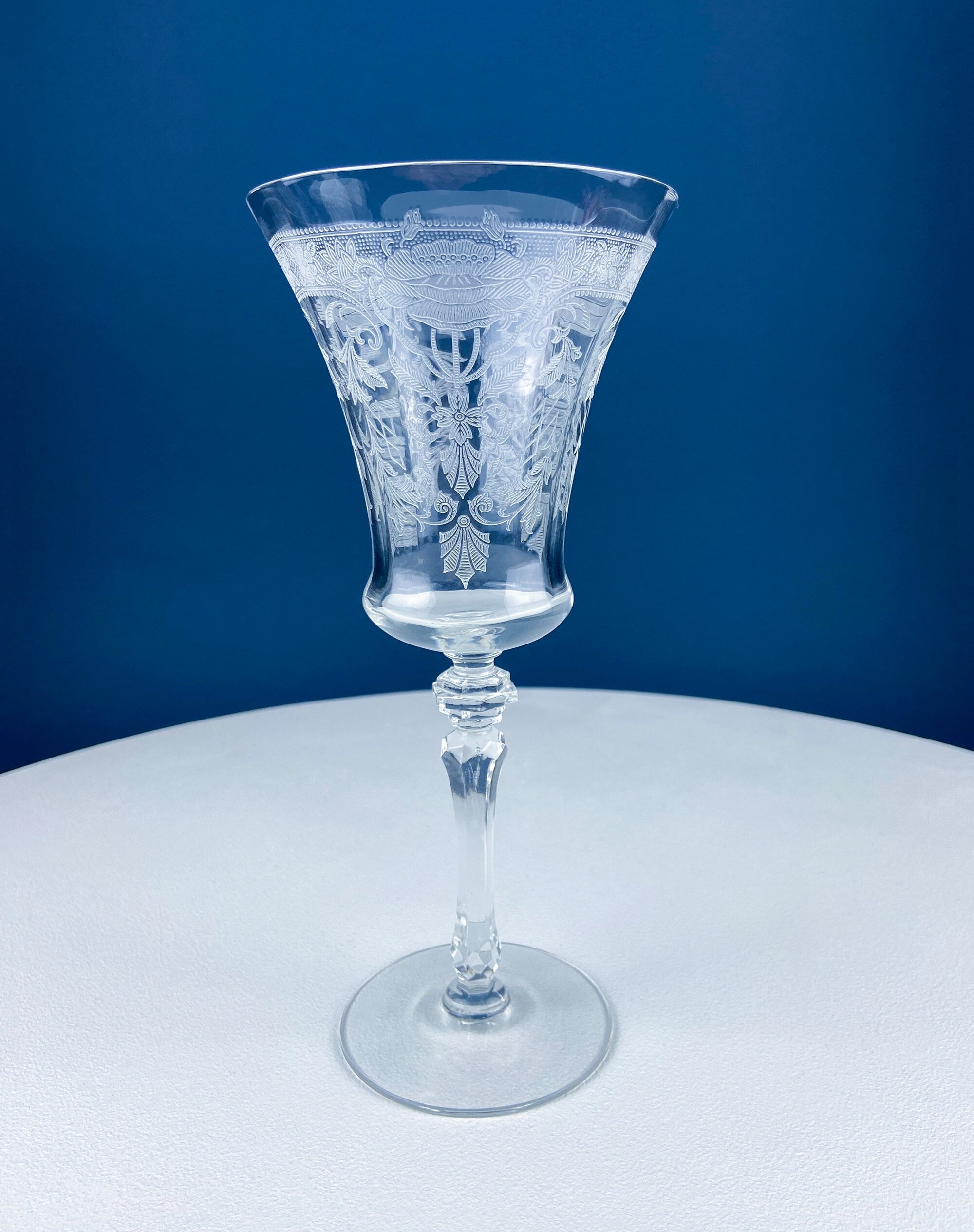 Vintage Etched Poppies Wine/Water Crystal Goblets. Mayfield by Tiffin Franciscan. Set of 7 Stunning Art Nouveau/Art Deco Stemware.