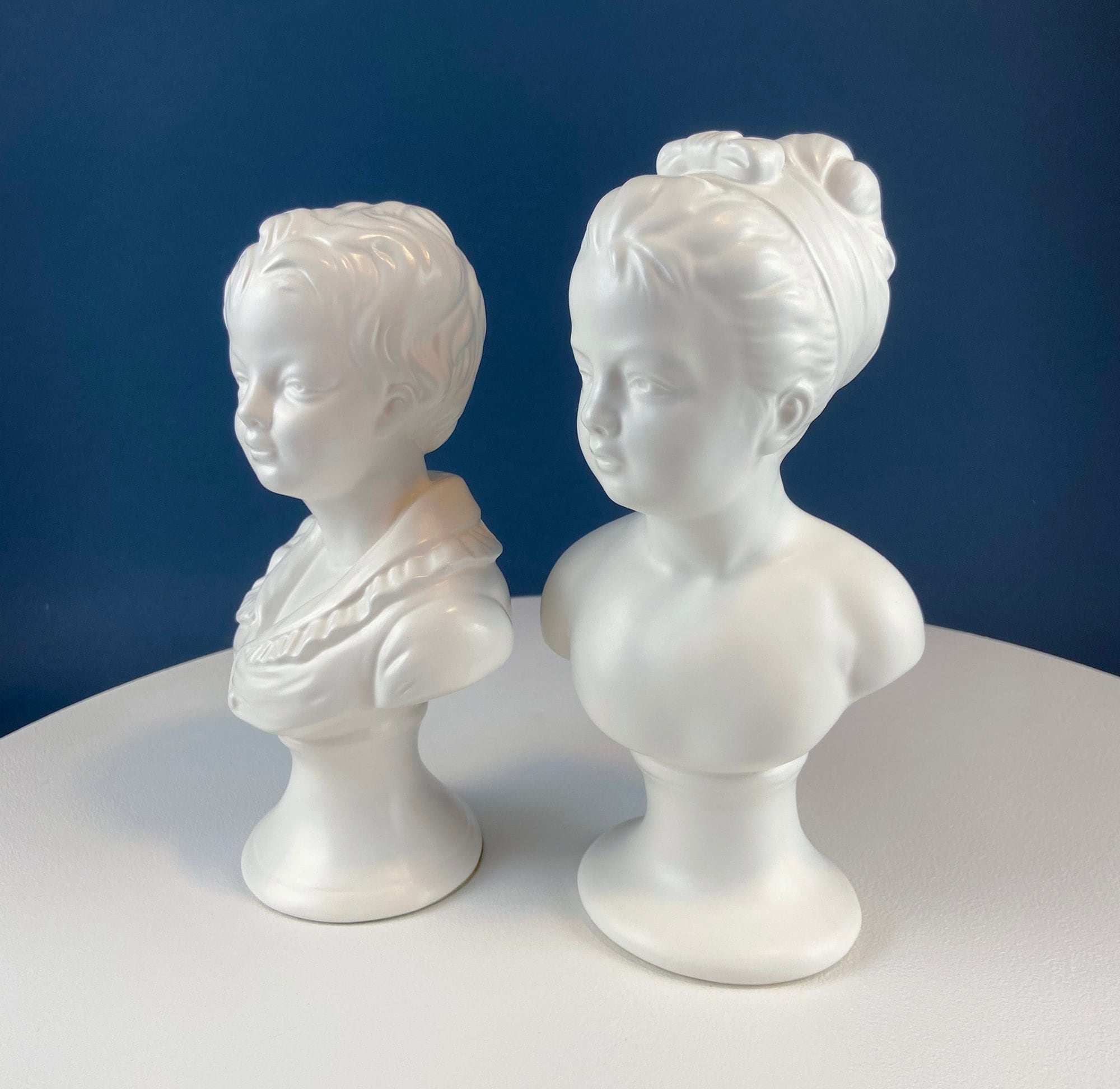 Vintage Napcoware White Porcelain Victorian Children Busts, Set of Two