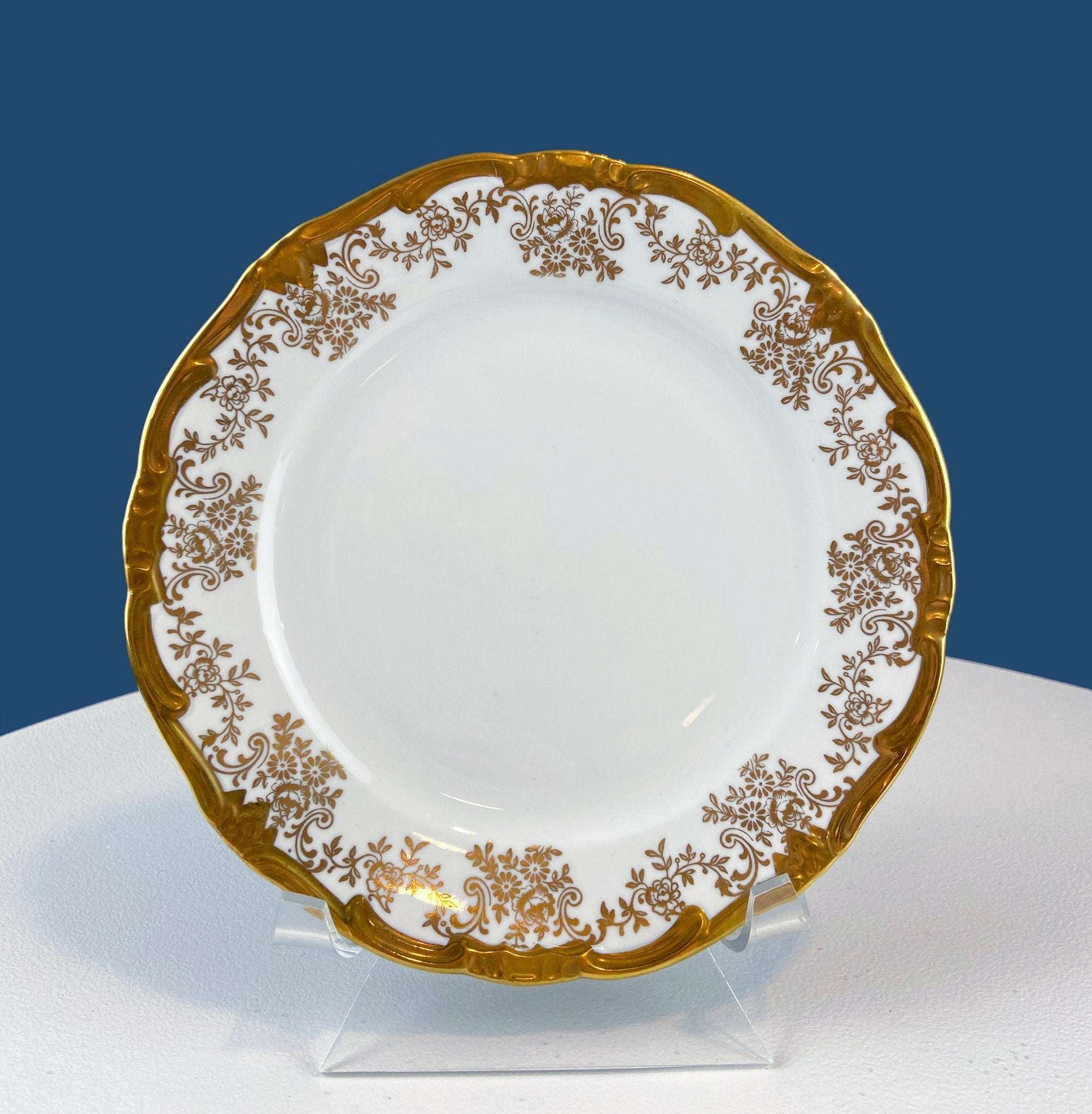Stunning Antique White and Gold Tea Set Trio. Weimar Porcelain, Katharina Pattern. Hand Painted Floral Gold Trim. Dining Room Decor.