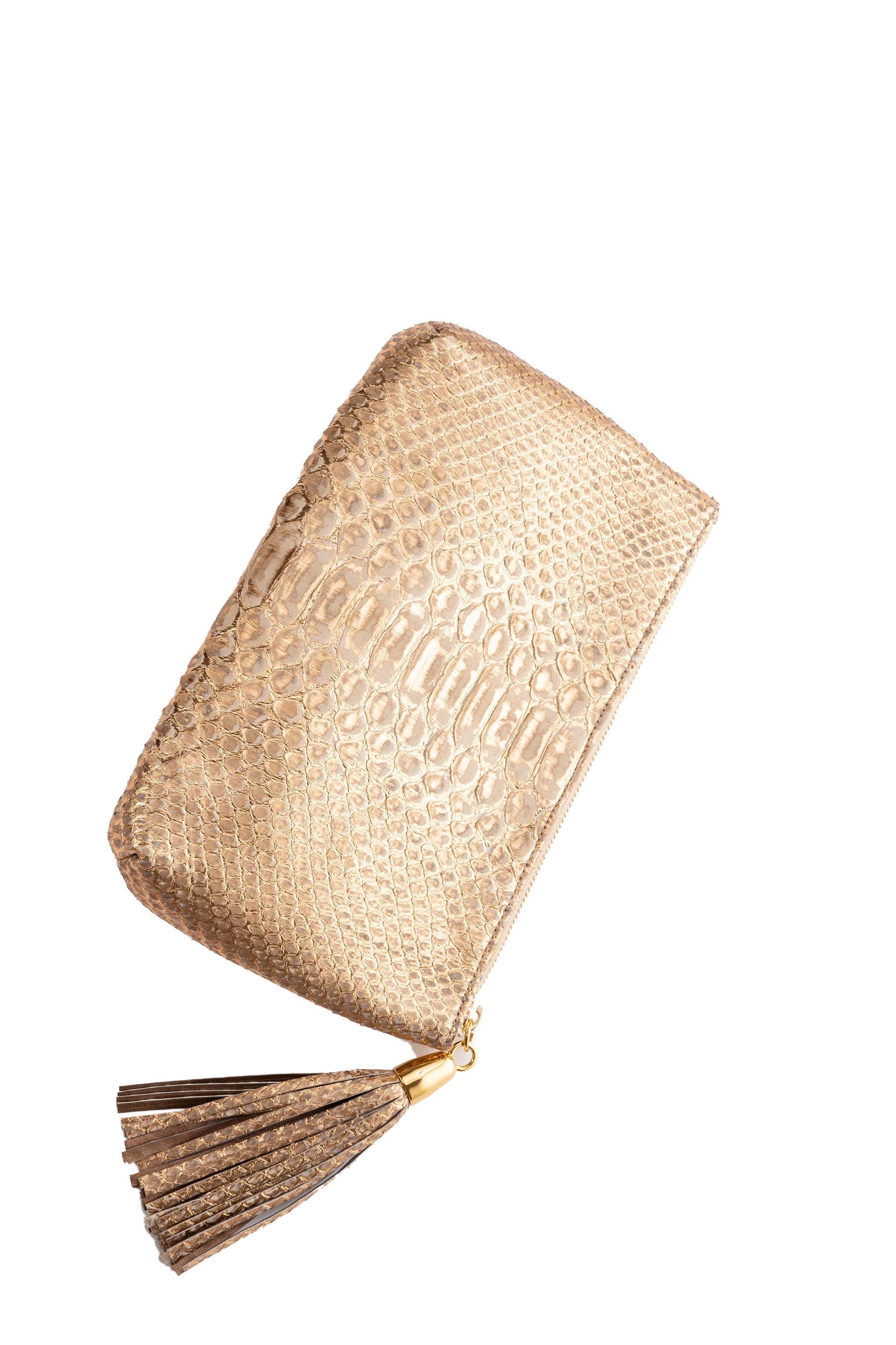 Cream/Gold PythonClutch