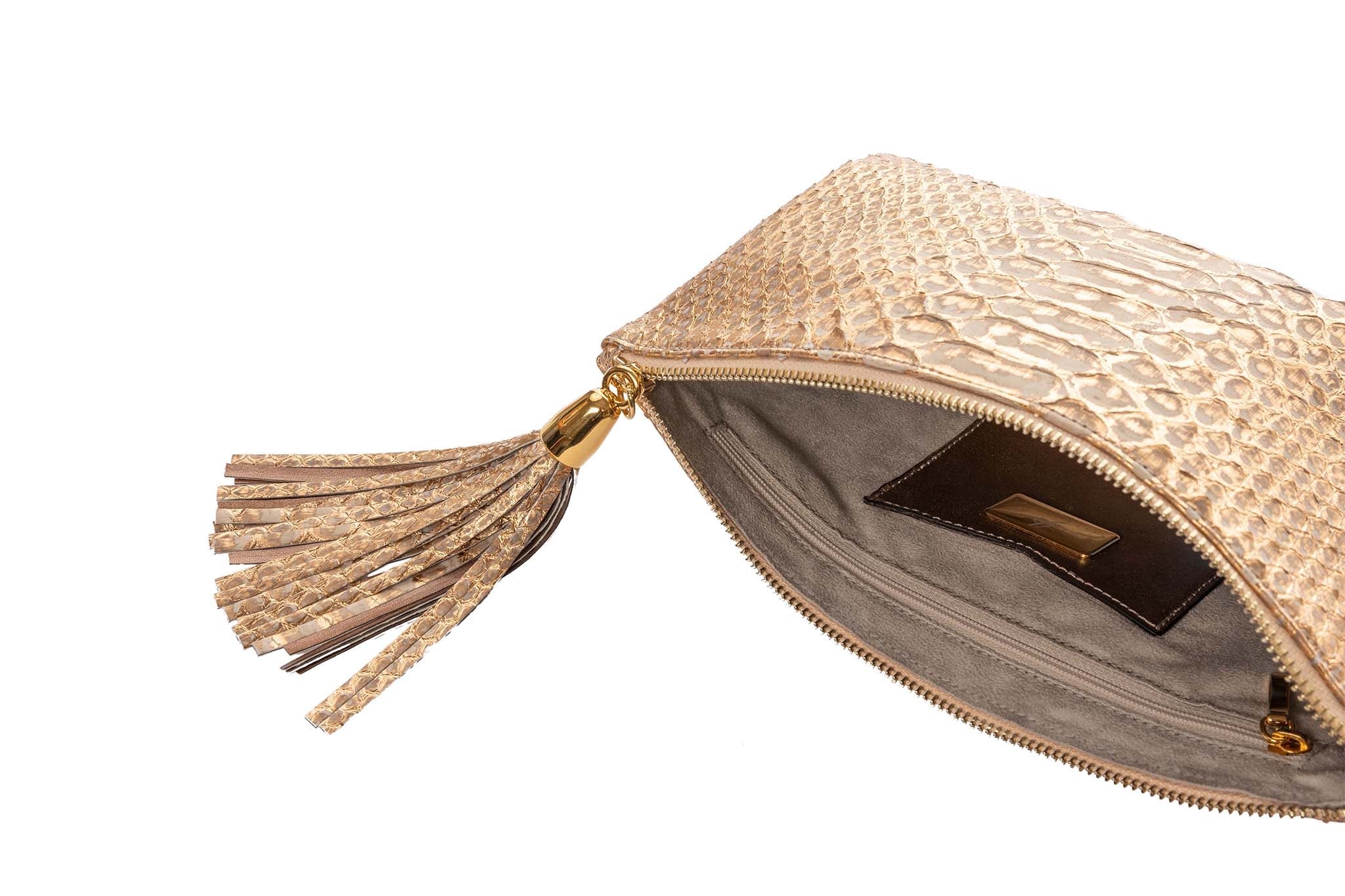 Cream/Gold PythonClutch