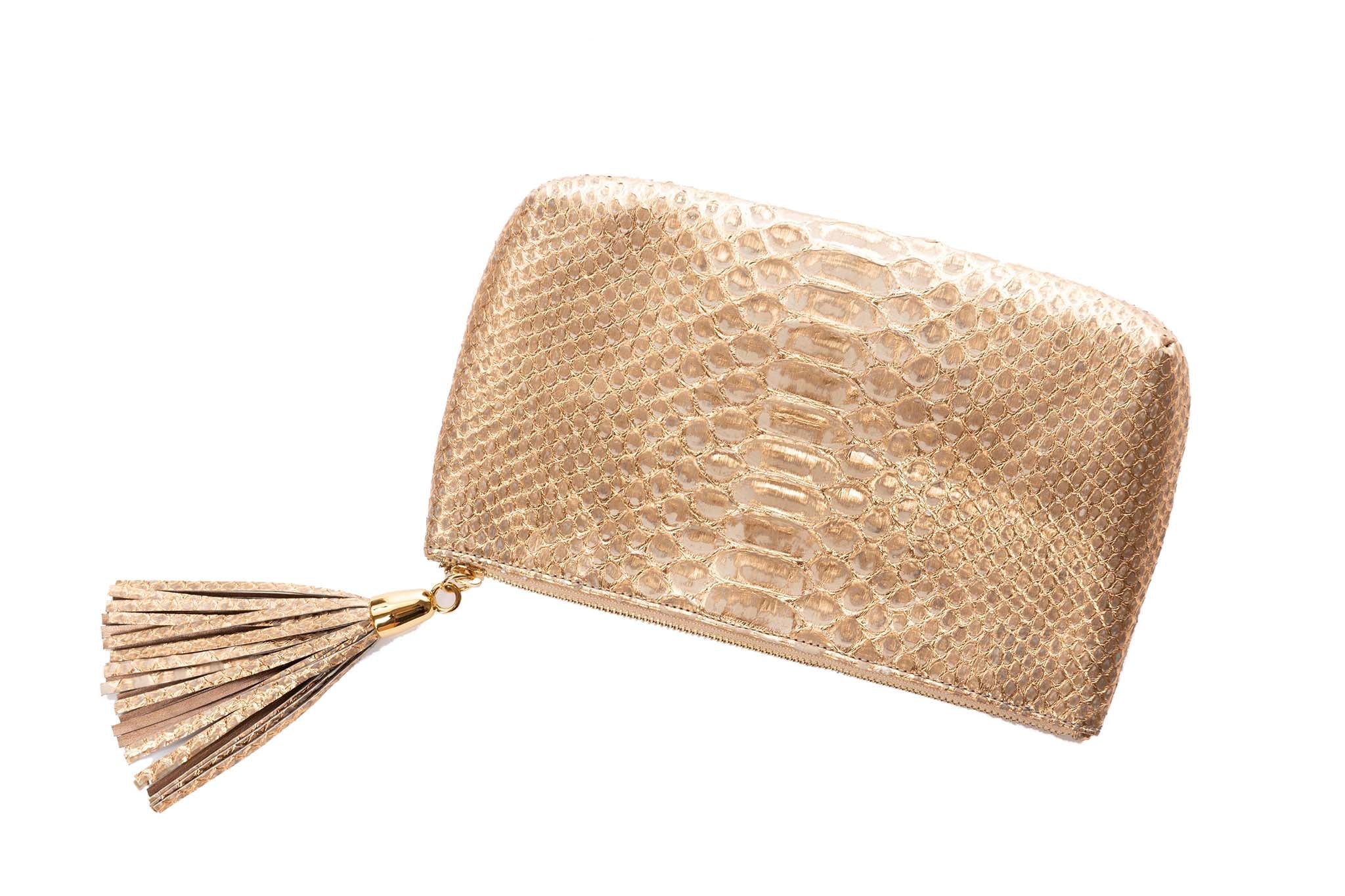 Cream/Gold PythonClutch