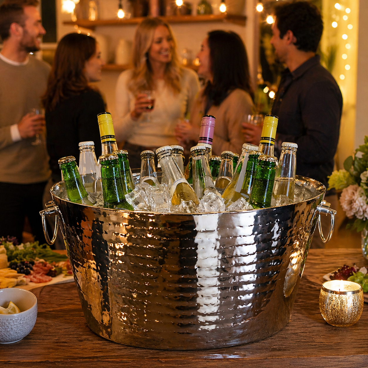 Anchored XL Double-Wall Stainless Steel Beverage Tub (Round) – 6.25 Gallon Insulated Drink Cooler for Parties | BREKX
