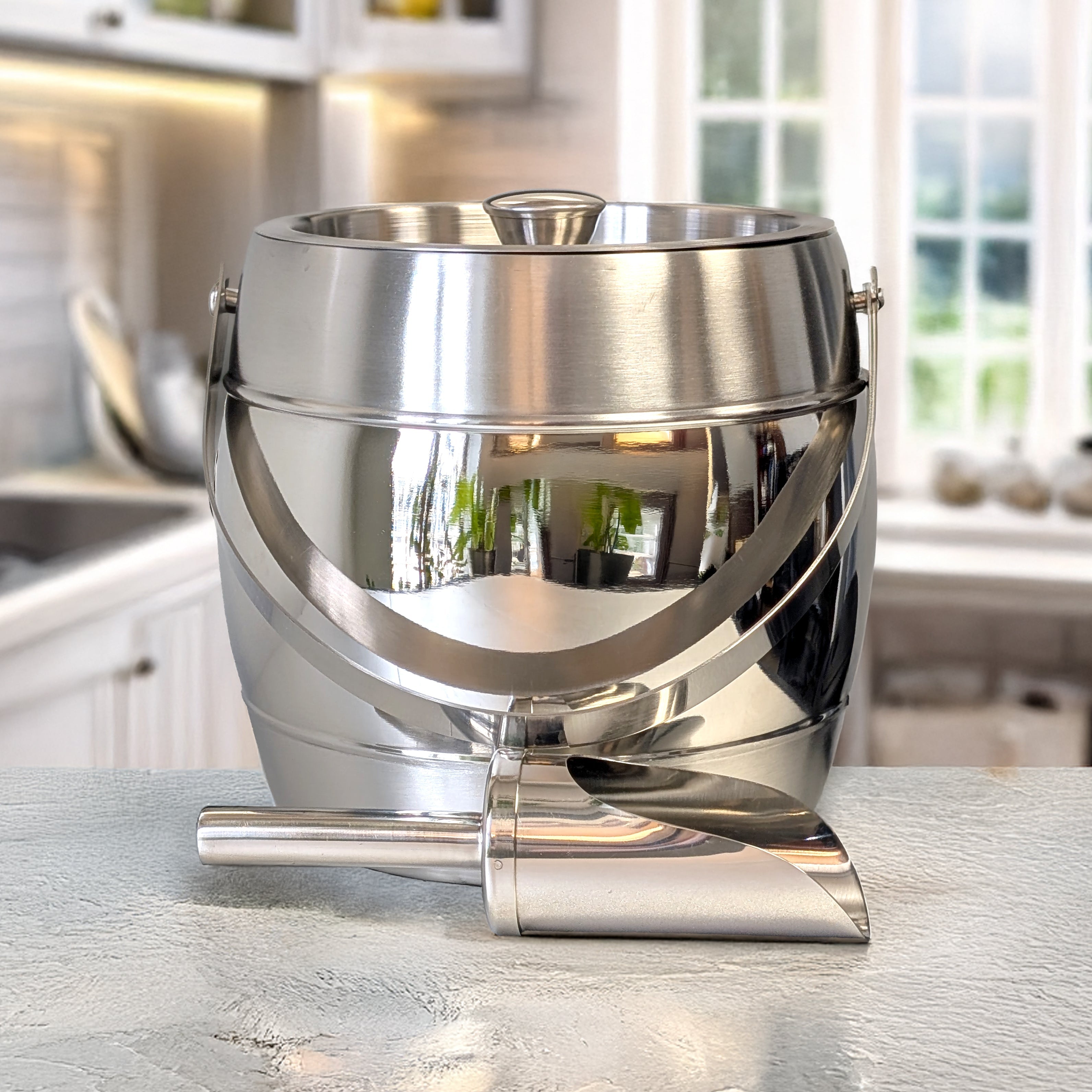 Iceberg Ice Bucket with Lid & Scoop Brushed Dual Finish Stainless Steel | BREKX