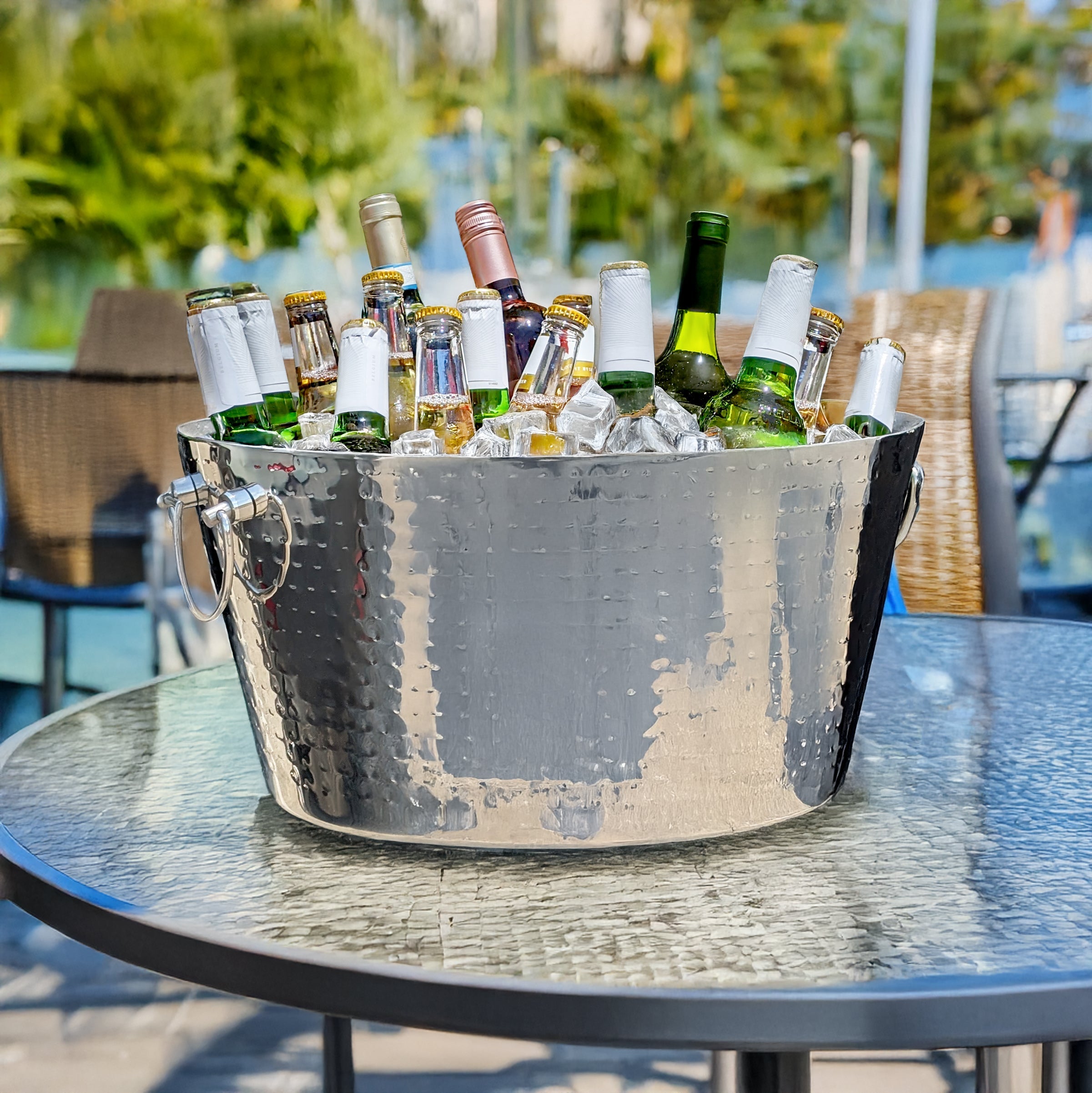 Anchored XL Double-Wall Stainless Steel Beverage Tub (Round) – 6.25 Gallon Insulated Drink Cooler for Parties | BREKX