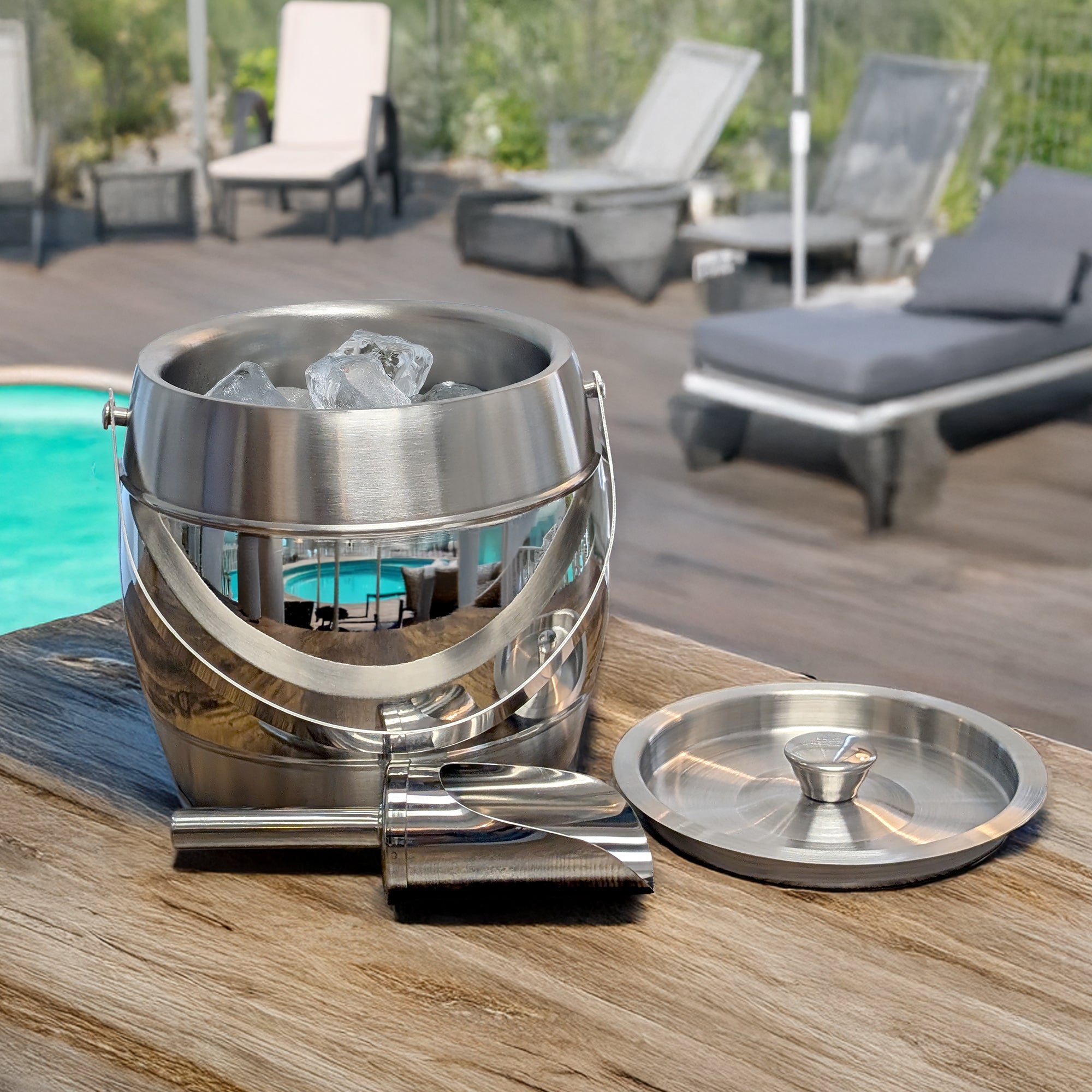 Iceberg Ice Bucket with Lid & Scoop Brushed Dual Finish Stainless Steel | BREKX