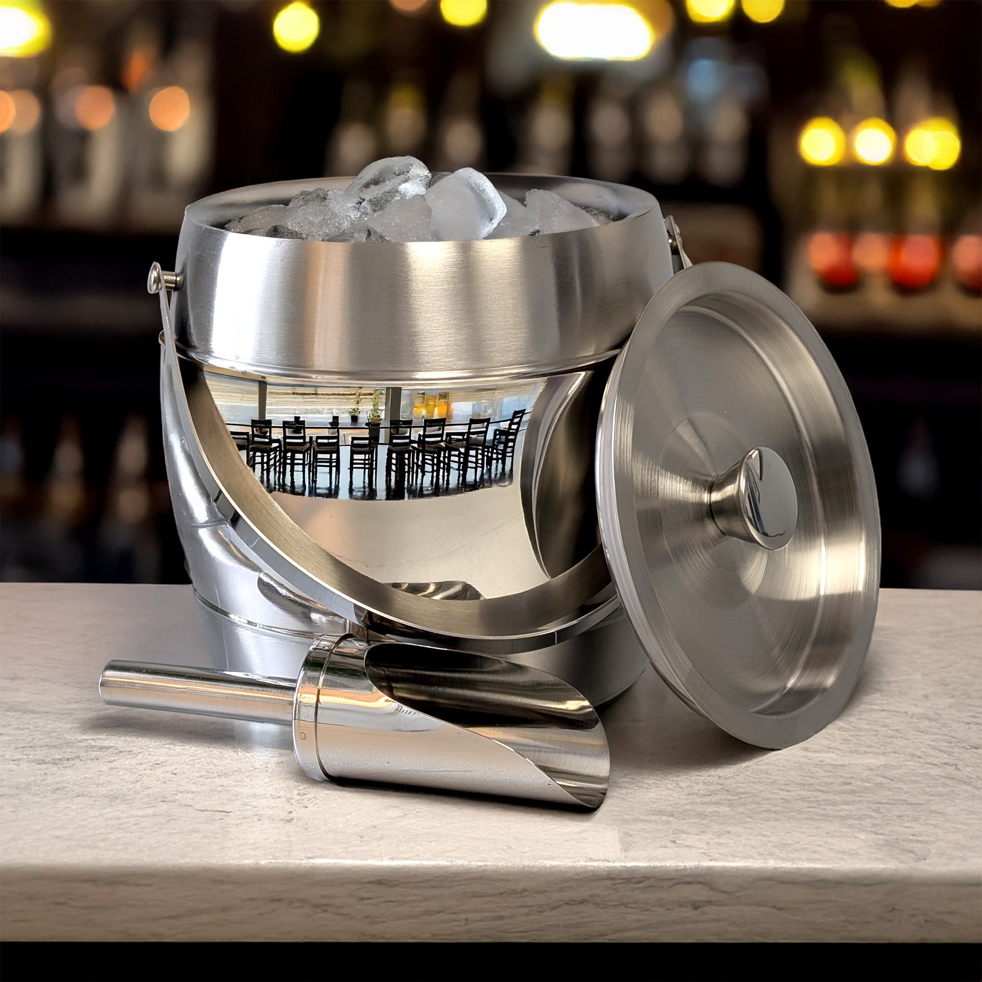 Iceberg Ice Bucket with Lid & Scoop Brushed Dual Finish Stainless Steel | BREKX