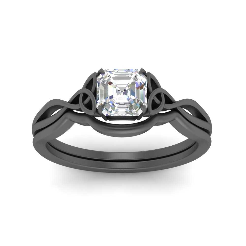 Asscher Cut Diamond Celtic Knot Ring Set