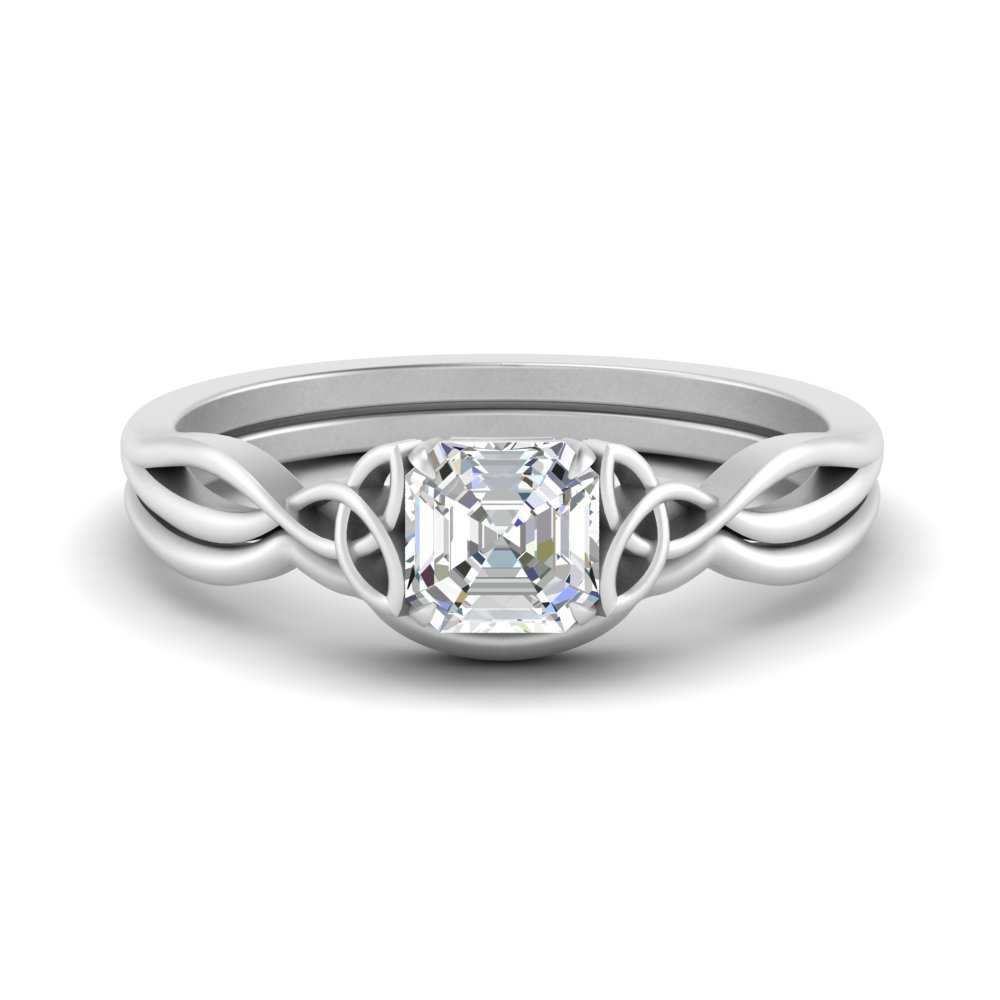 Asscher Cut Diamond Celtic Knot Ring Set