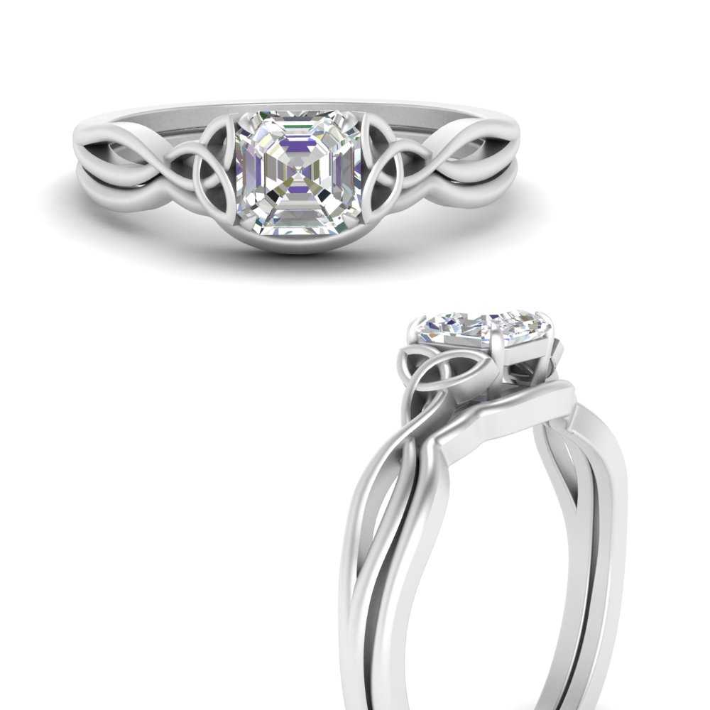 Asscher Cut Diamond Celtic Knot Ring Set