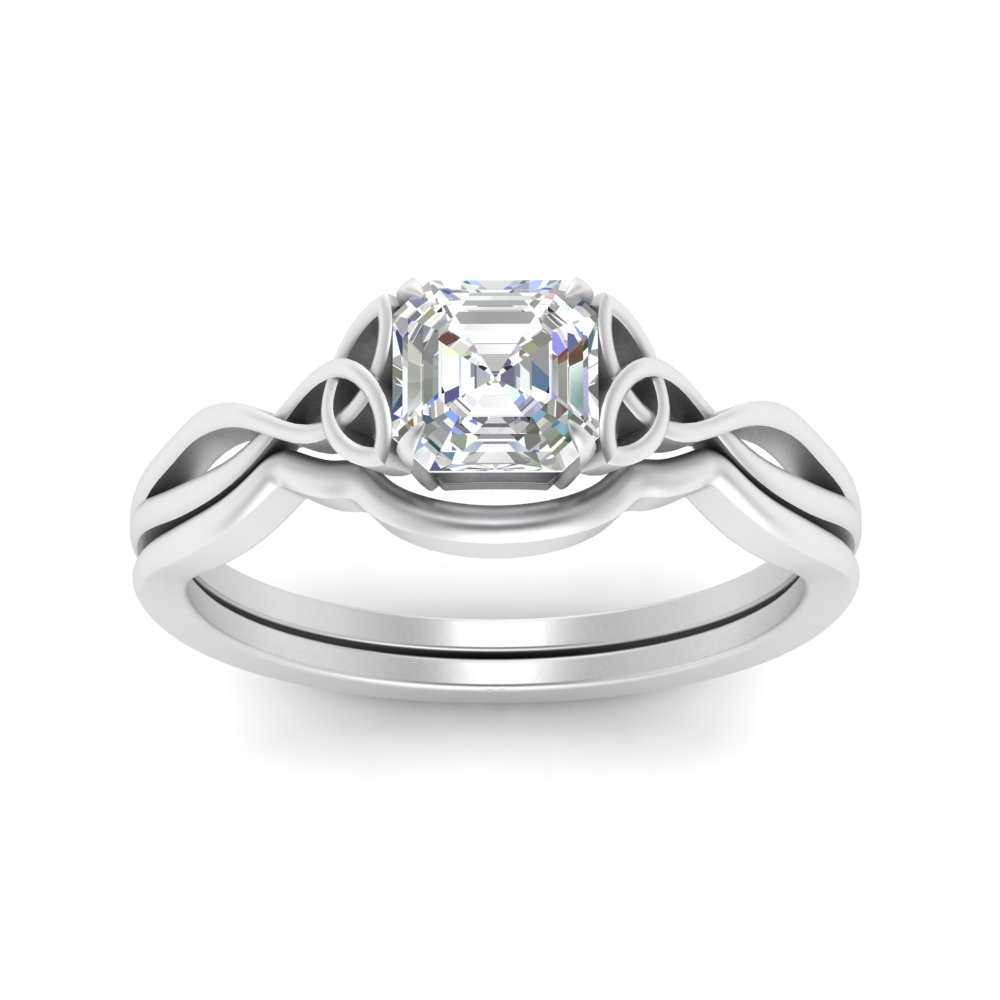 Asscher Cut Diamond Celtic Knot Ring Set