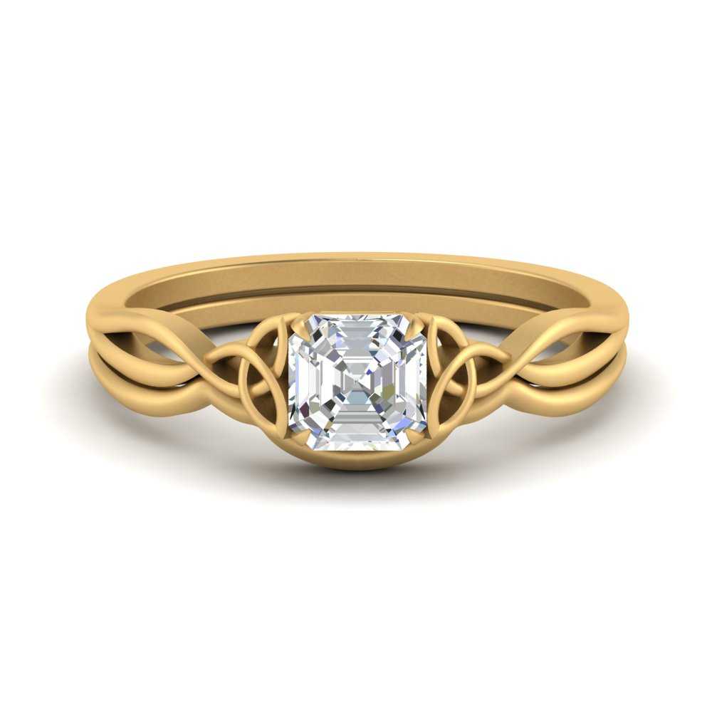 Asscher Cut Diamond Celtic Knot Ring Set
