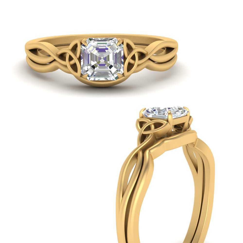 Asscher Cut Diamond Celtic Knot Ring Set