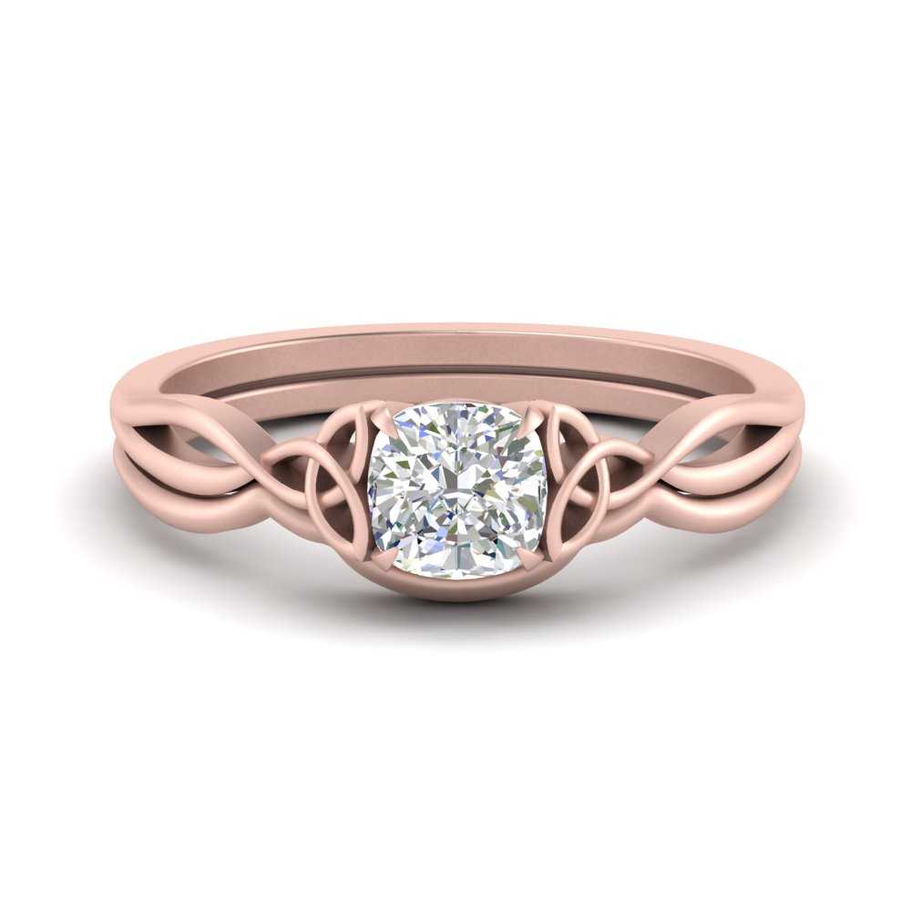Celtic Style Cushion Cut Diamond Wedding Set
