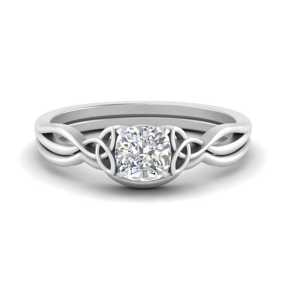 Celtic Style Cushion Cut Diamond Wedding Set