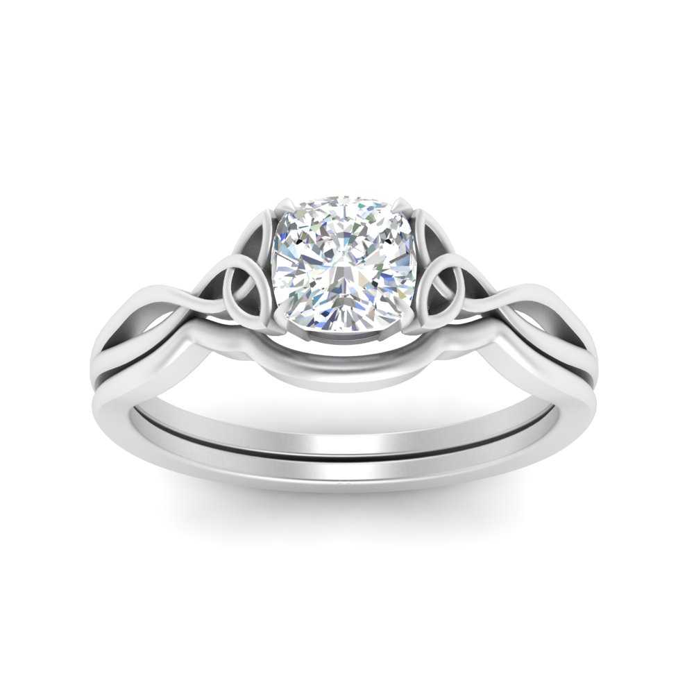 Celtic Style Cushion Cut Diamond Wedding Set