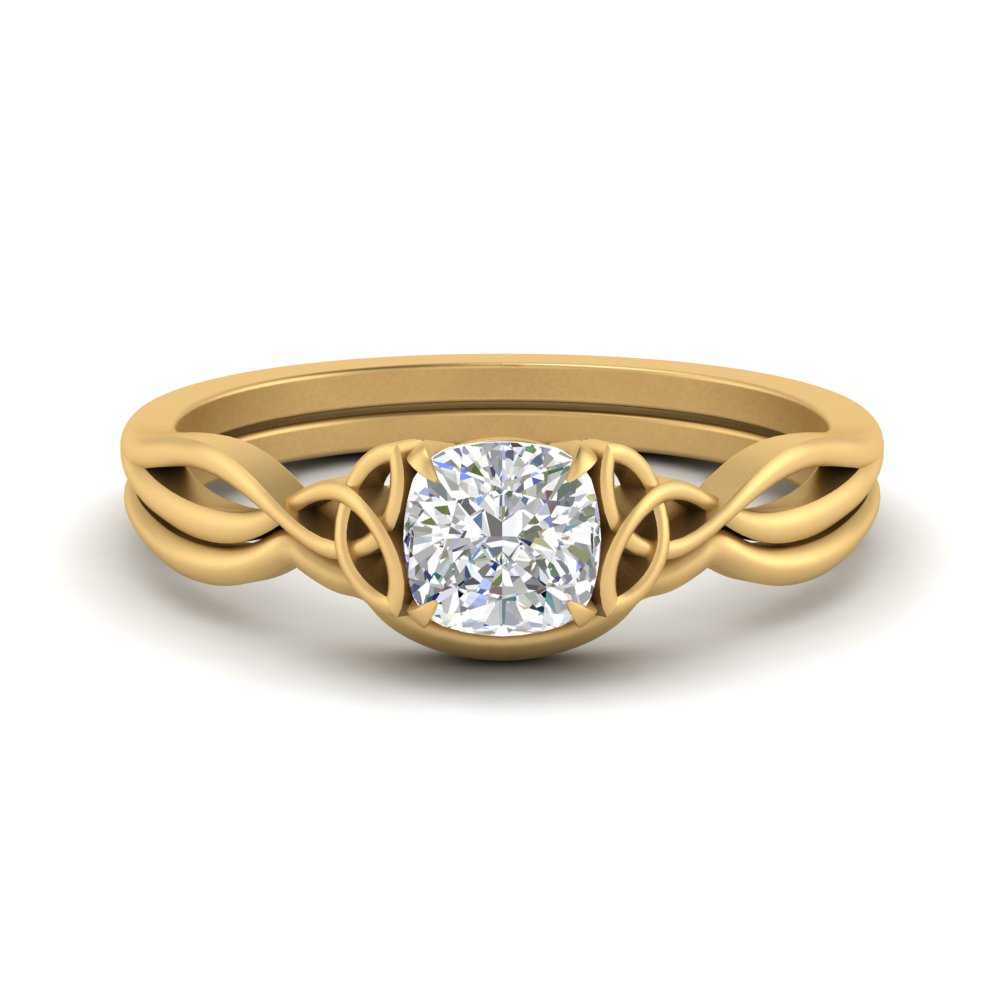 Celtic Style Cushion Cut Diamond Wedding Set