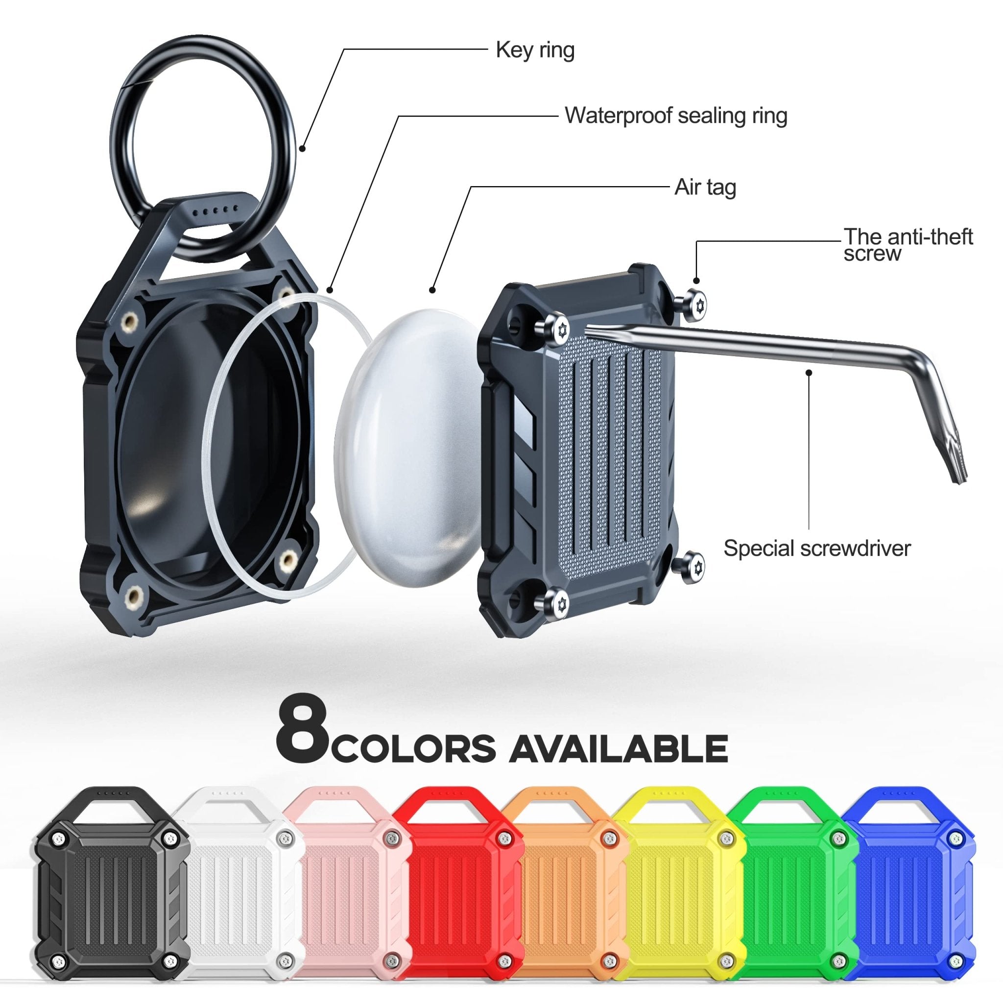 Jeanue Waterproof AirTag Holder Keychain Case Orange & Black 2 Pack Screw Closed - Overture Gifts
