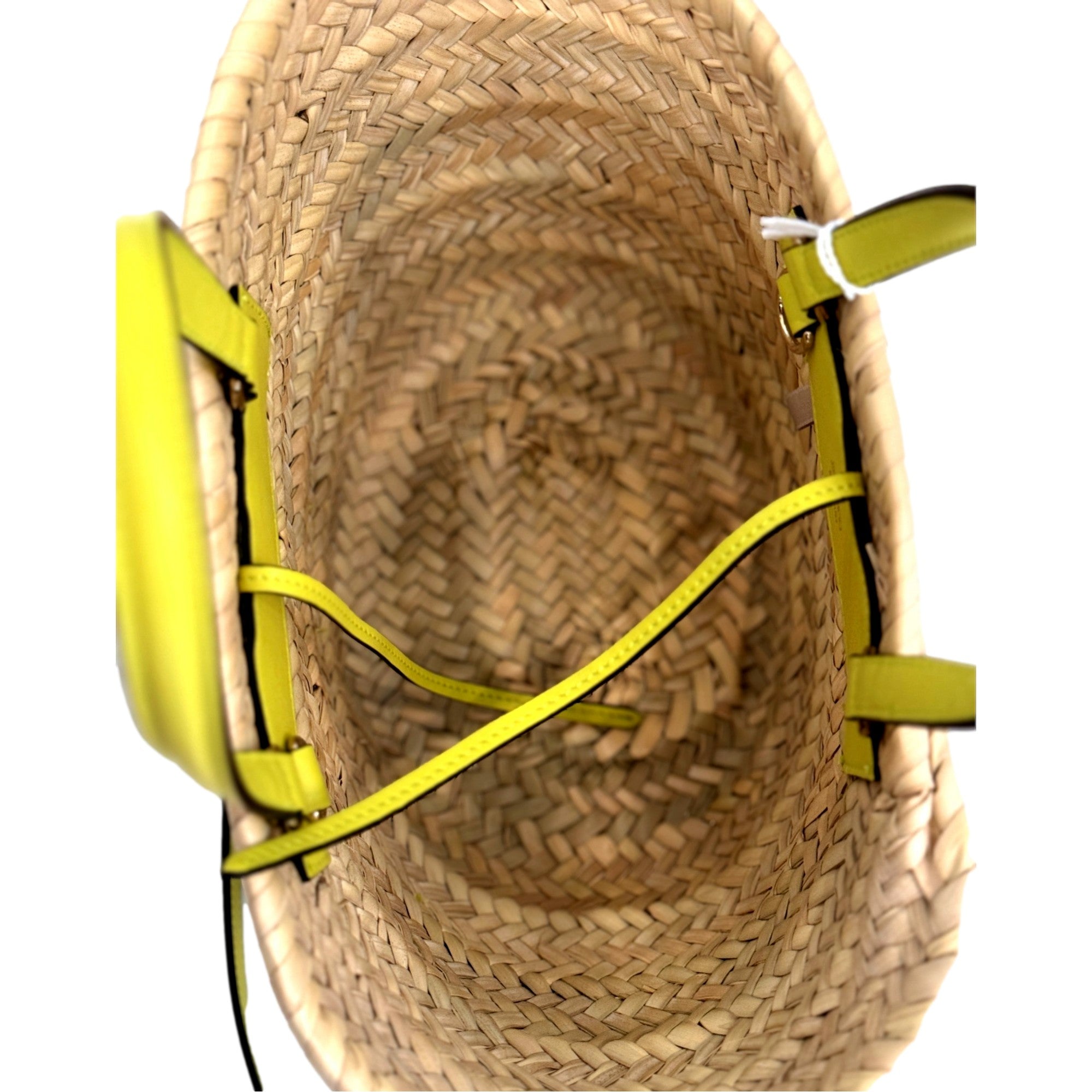 Jimmy Choo Raffia Tote Bag Citron Yellow Leather Trim Logo Crossbody Shopper