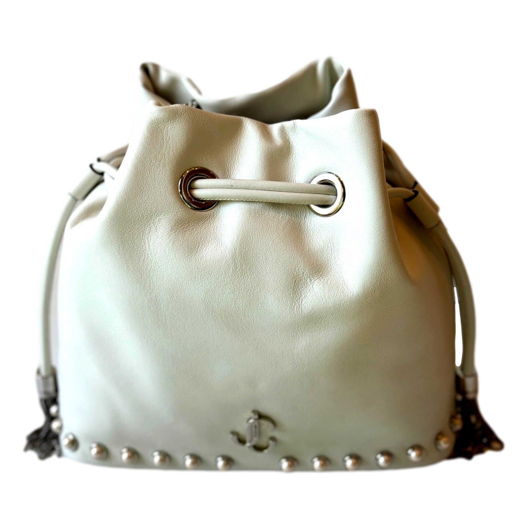 Jimmy Choo Marcheline Pearl Ivory Leather Bucket Crossbody Bag