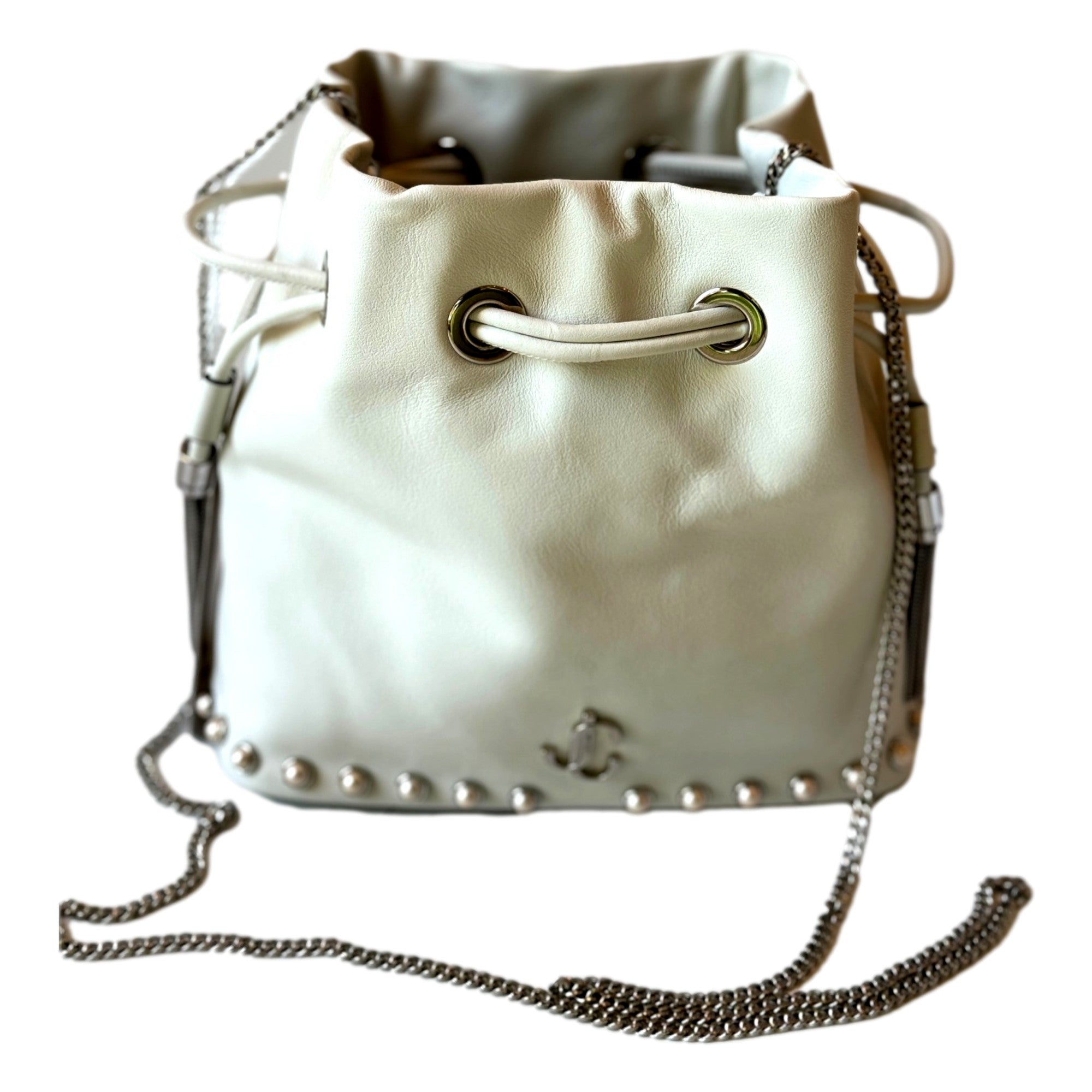 Jimmy Choo Marcheline Pearl Ivory Leather Bucket Crossbody Bag