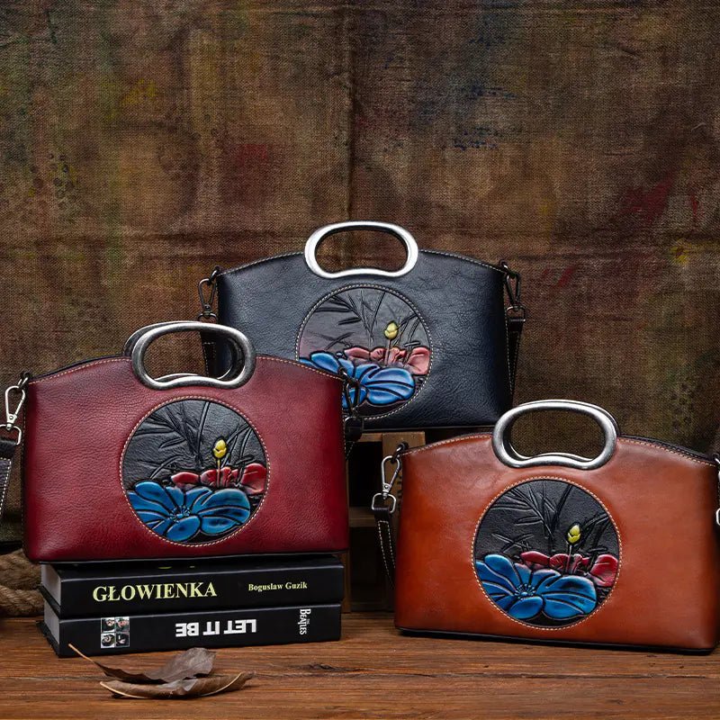 Johnature Vintage Embossed Genuine Leather Handbag - Overture Gifts