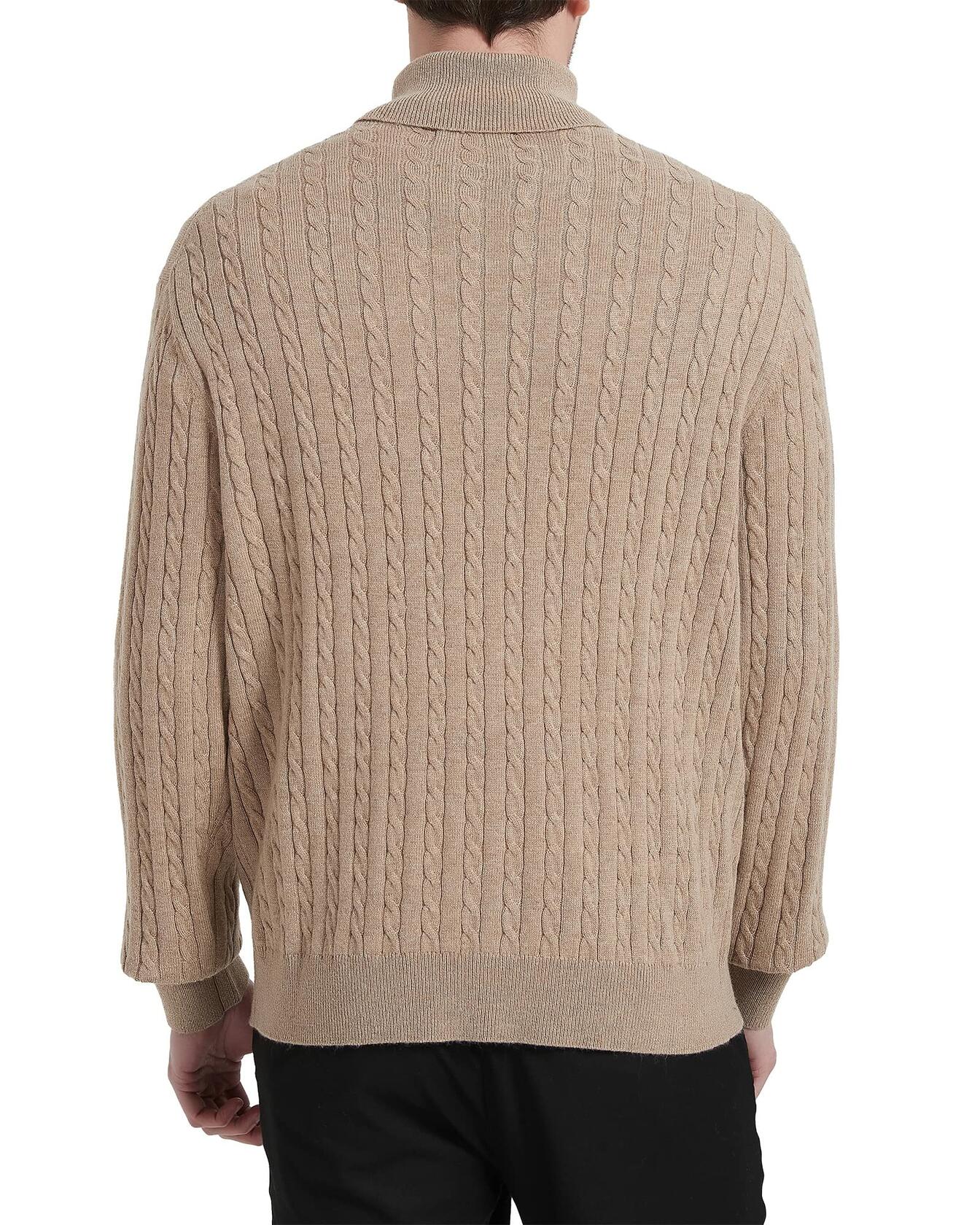Kallspin Men's Wool Blend Cable-Knit Turtle Neck Sweater Coffee Size L - Overture Gifts