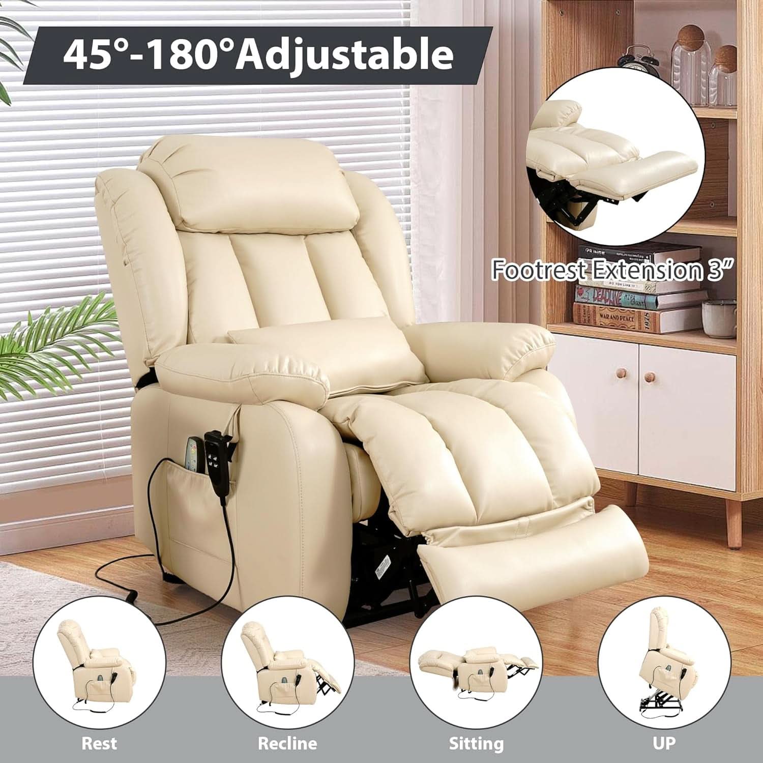 Large Reclining Lift Chair With Dual Motor Massage - Overture Gifts