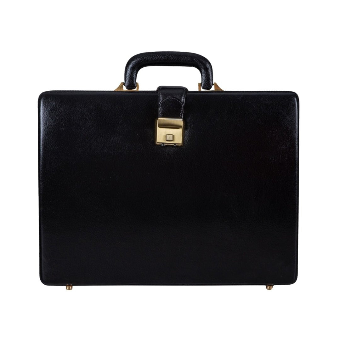 Leather Executive Men's Leather Attache Briefcase - Black - Overture Gifts