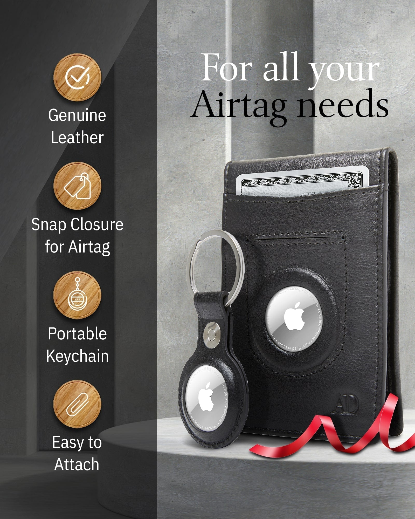 Leather Money Clip Wallet + AirTag Keychain Gift Set – RFID Blocking - Overture Gifts