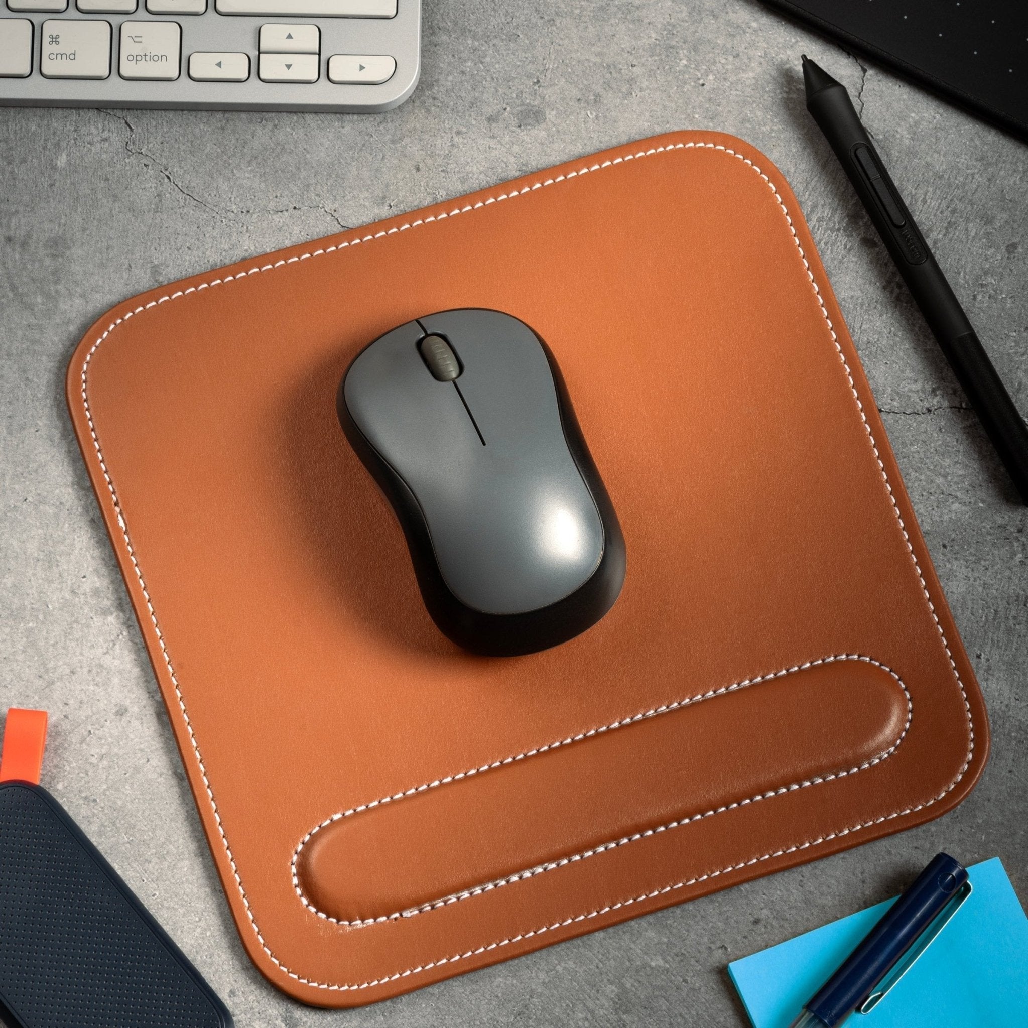 Leather Mouse Pad with Wrist Rest (set of 2) - Overture Gifts