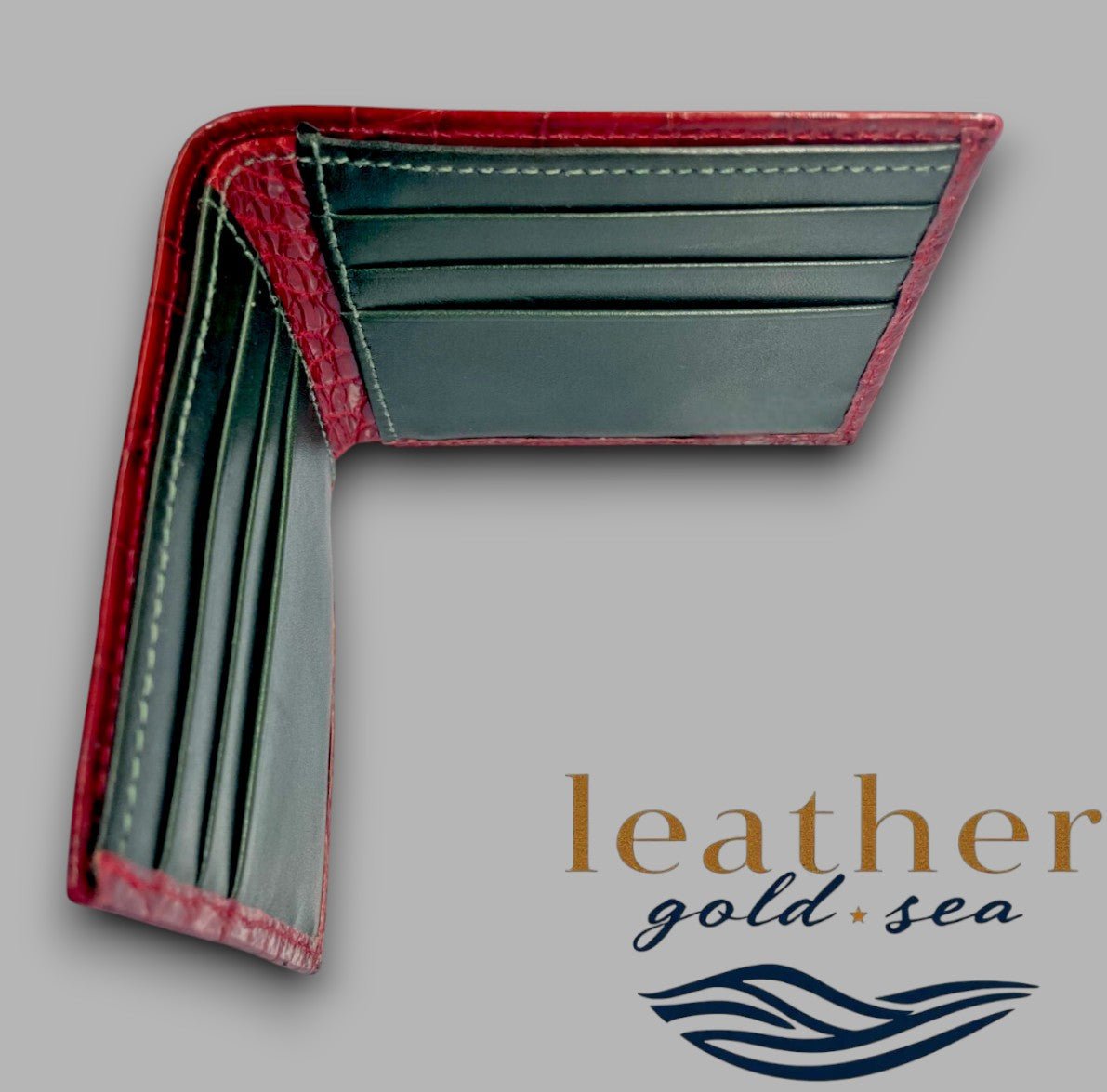 Leather Wallet – Green & Brown | Italian Leather Wallet | Alligator Design - Overture Gifts