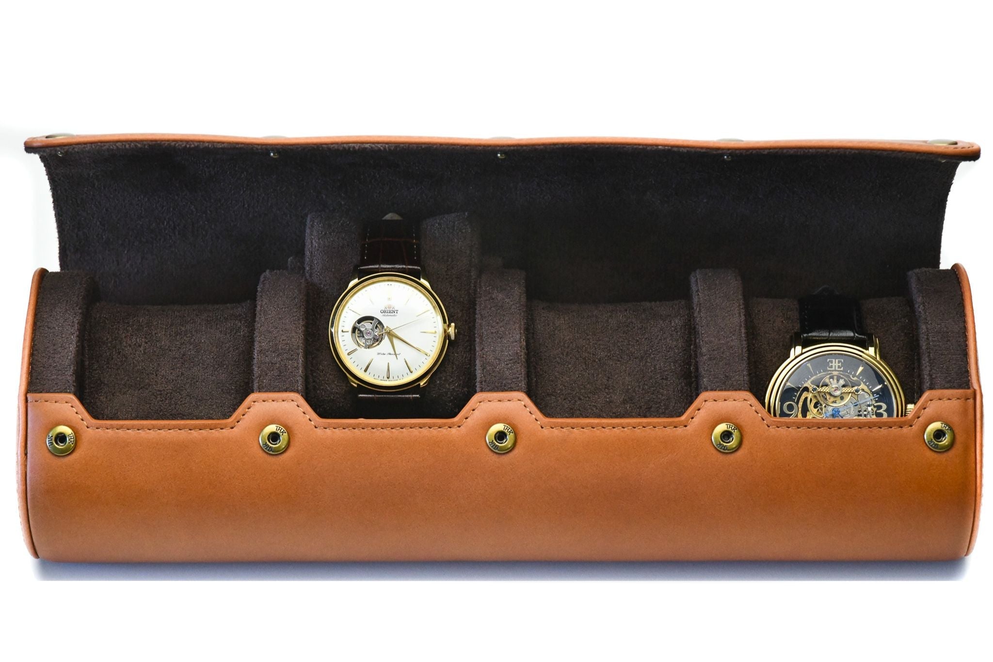 Tawny Brown Full-grain Cow Leather Watch Roll - 4 Watches
