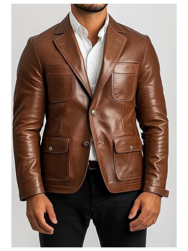 Leo Stylish Brown Premium Leather Blazer Jacket