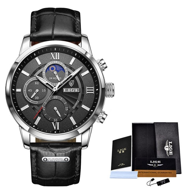 LIGE Men's Watches Top Brand Luxury Men Wrist Watch Leather Quartz Watch Sports Waterproof Male Clock Relogio Masculino+Box - Overture Gifts