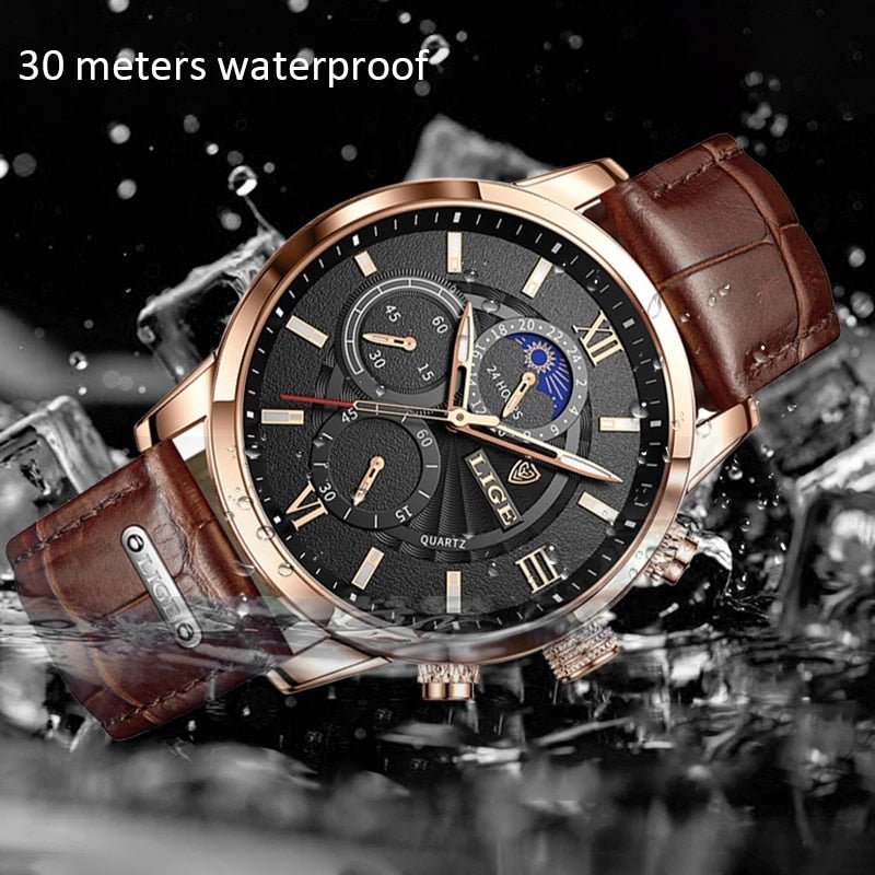 LIGE Men's Watches Top Brand Luxury Men Wrist Watch Leather Quartz Watch Sports Waterproof Male Clock Relogio Masculino+Box - Overture Gifts