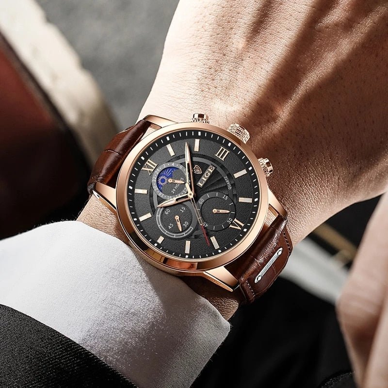 LIGE Men's Watches Top Brand Luxury Men Wrist Watch Leather Quartz Watch Sports Waterproof Male Clock Relogio Masculino+Box - Overture Gifts