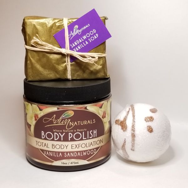 Luxurious Bath Set: Body Polish, Bath Bomb & Soap - Vanilla Sandalwood 💎Luxe - Overture Gifts