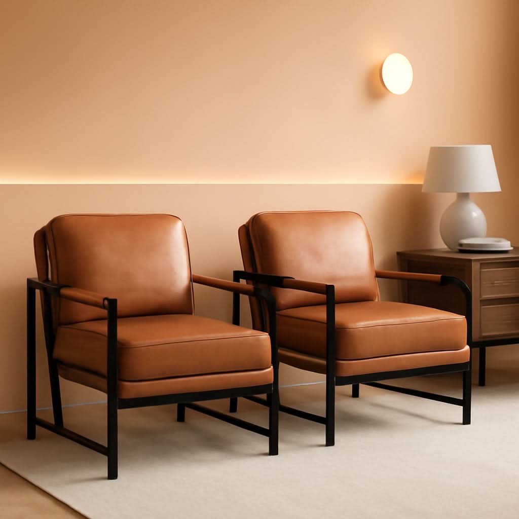 Luxurious PU Leather Armchair Set Ultrasoft Chestnut - Overture Gifts