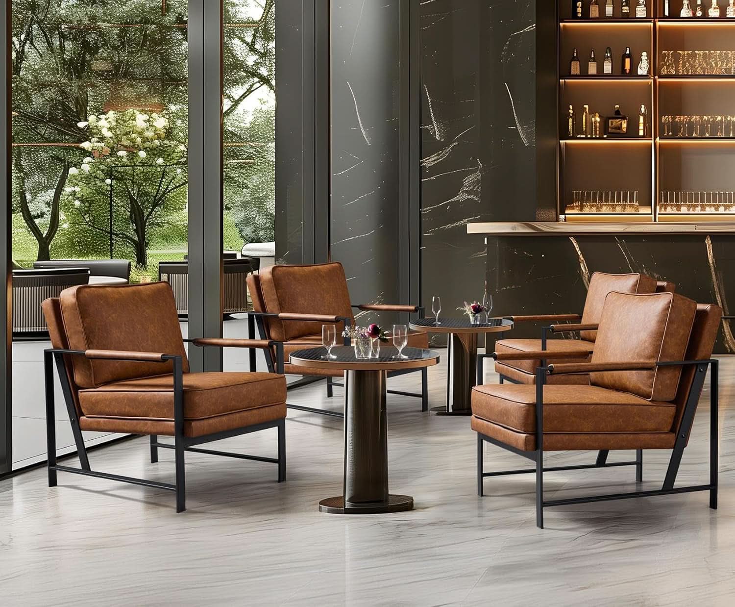 Luxurious PU Leather Armchair Set Ultrasoft Chestnut - Overture Gifts