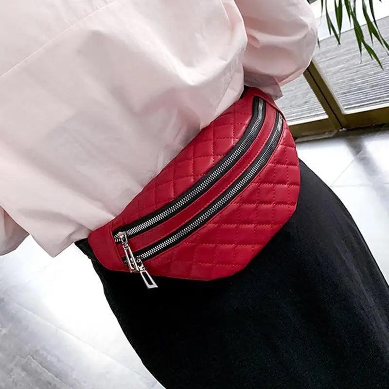 Luxury Black PU Leather Fashion Women Waist Bag Waterproof Fanny Pack Beautiful Design Fanny Pack Cool Travel Waist Bag - Overture Gifts