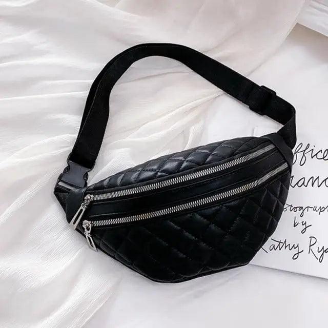 Luxury Black PU Leather Fashion Women Waist Bag Waterproof Fanny Pack Beautiful Design Fanny Pack Cool Travel Waist Bag - Overture Gifts
