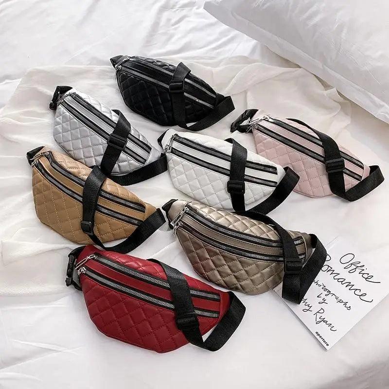 Luxury Black PU Leather Fashion Women Waist Bag Waterproof Fanny Pack Beautiful Design Fanny Pack Cool Travel Waist Bag - Overture Gifts