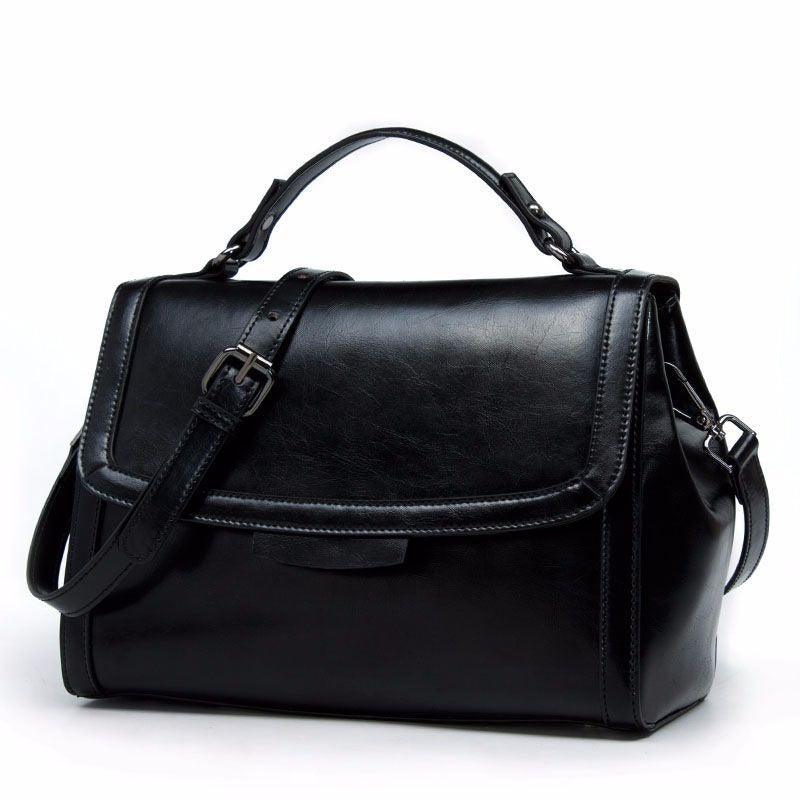 Luxury Genuine Leather Fashion Handbag for Cowgirls - Premium Black & Retro Brown - Overture Gifts