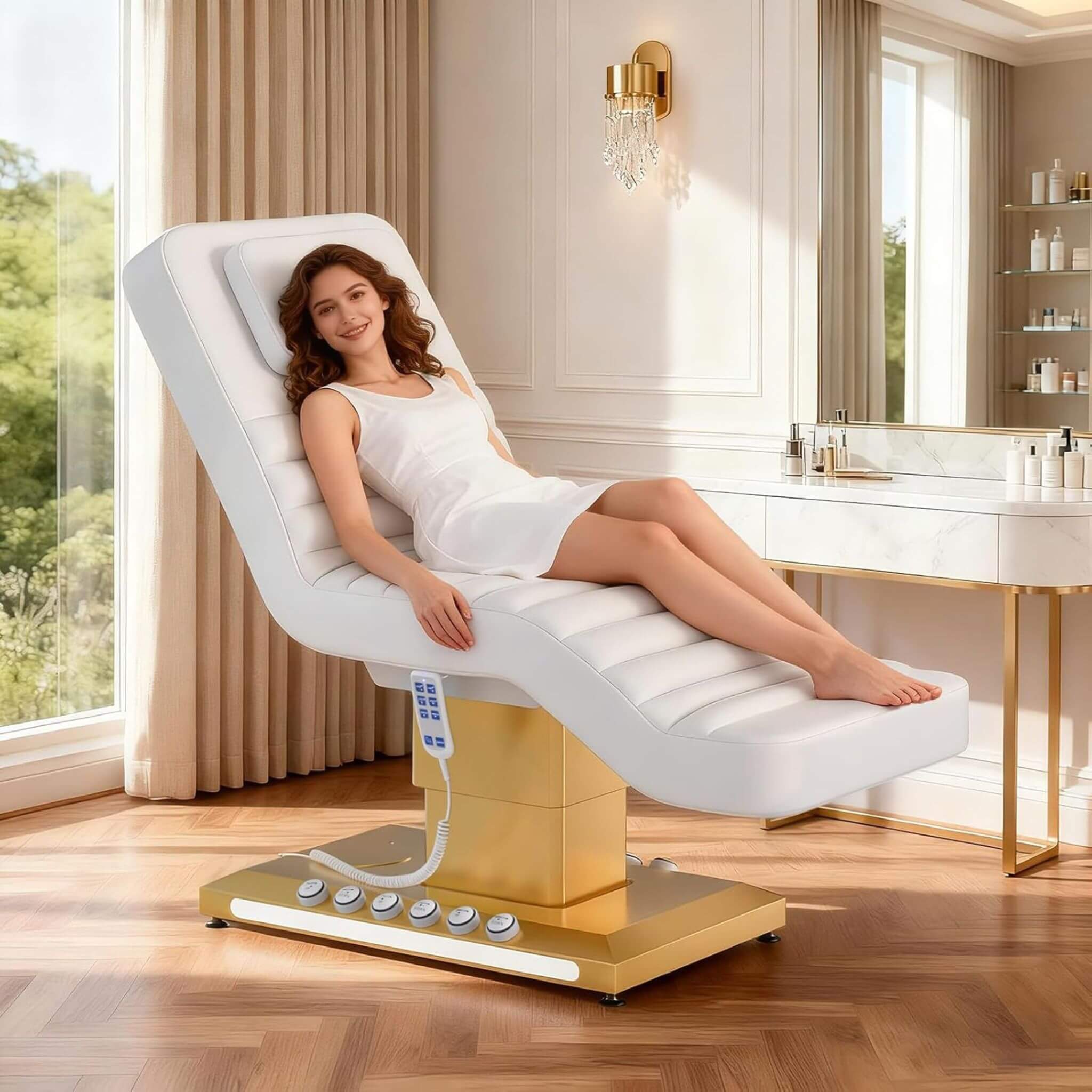 Luxury Height Adjustable 4-Motor Electric Massage Table With Lift And Foot Pedal (SAK63297)