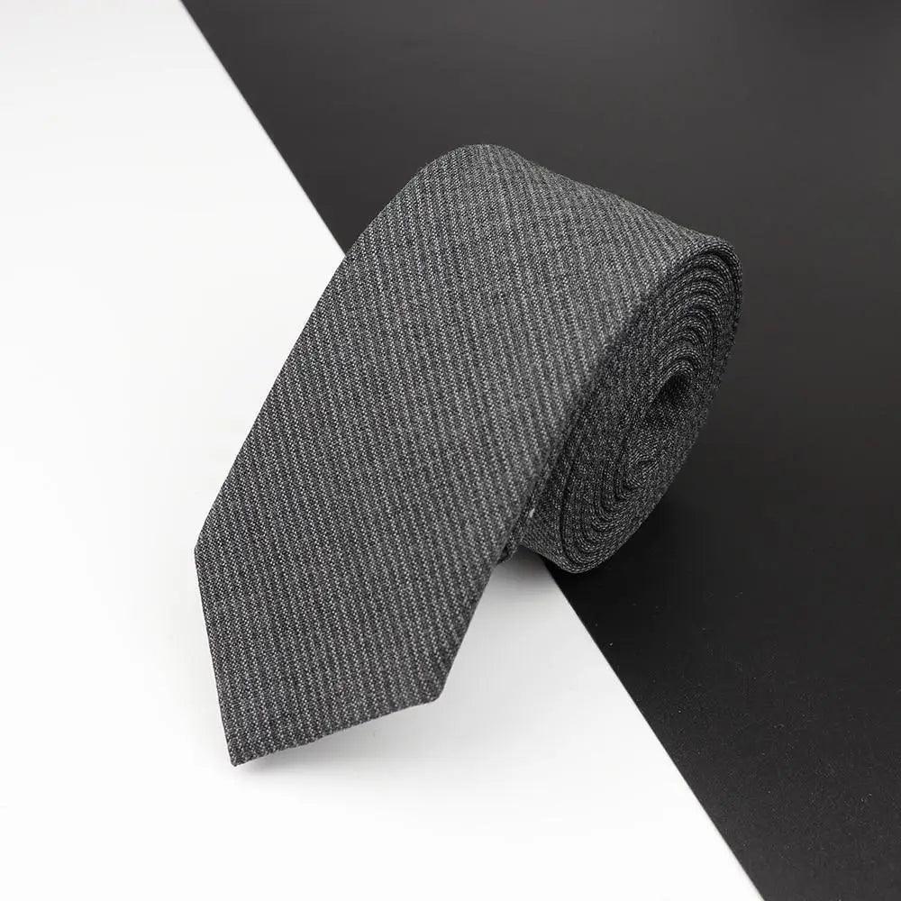 Luxury High Quality Black Grey Skinny Wool Tie For Men Business Meeting Necktie Fashionable Design Excellent Men Gift - Overture Gifts