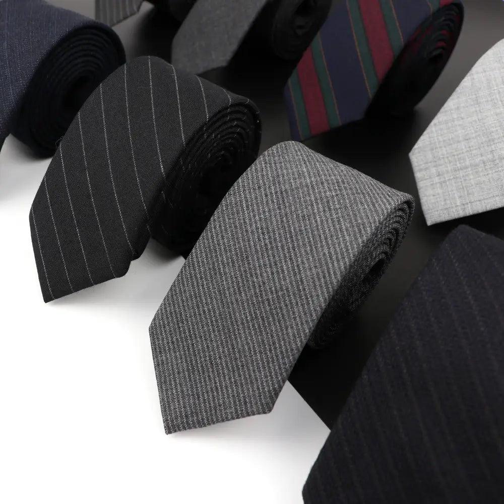 Luxury High Quality Black Grey Skinny Wool Tie For Men Business Meeting Necktie Fashionable Design Excellent Men Gift - Overture Gifts