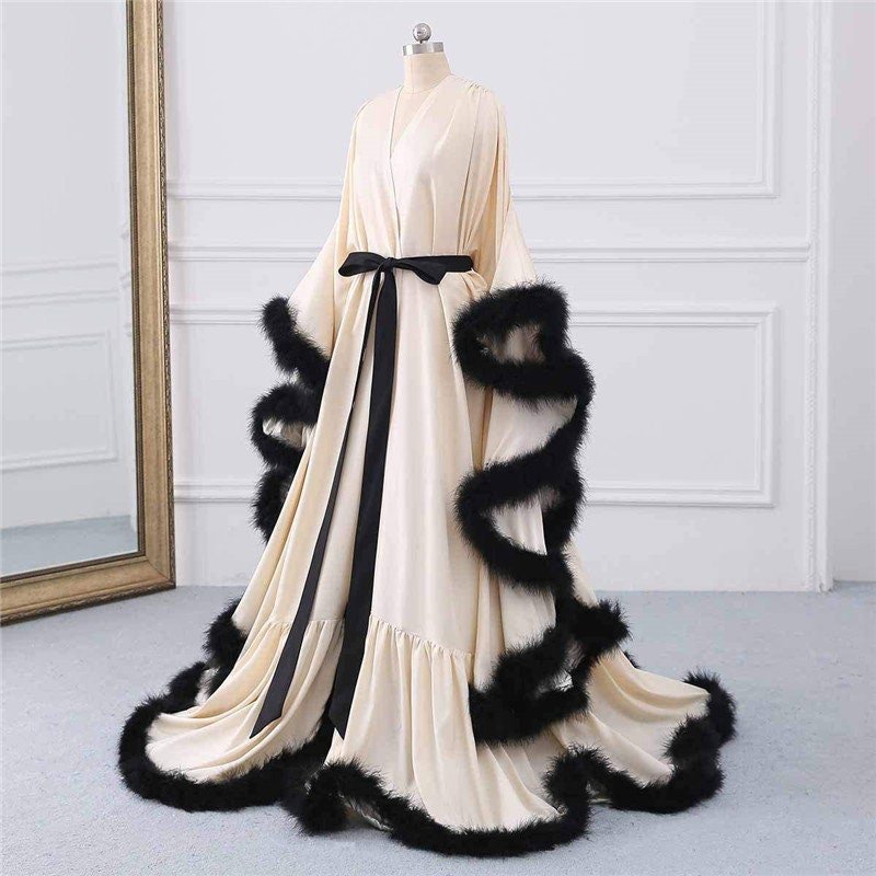 Luxury Satin Feather Bridal Robe | Victorian Style Wedding & Photoshoot Robe - Overture Gifts